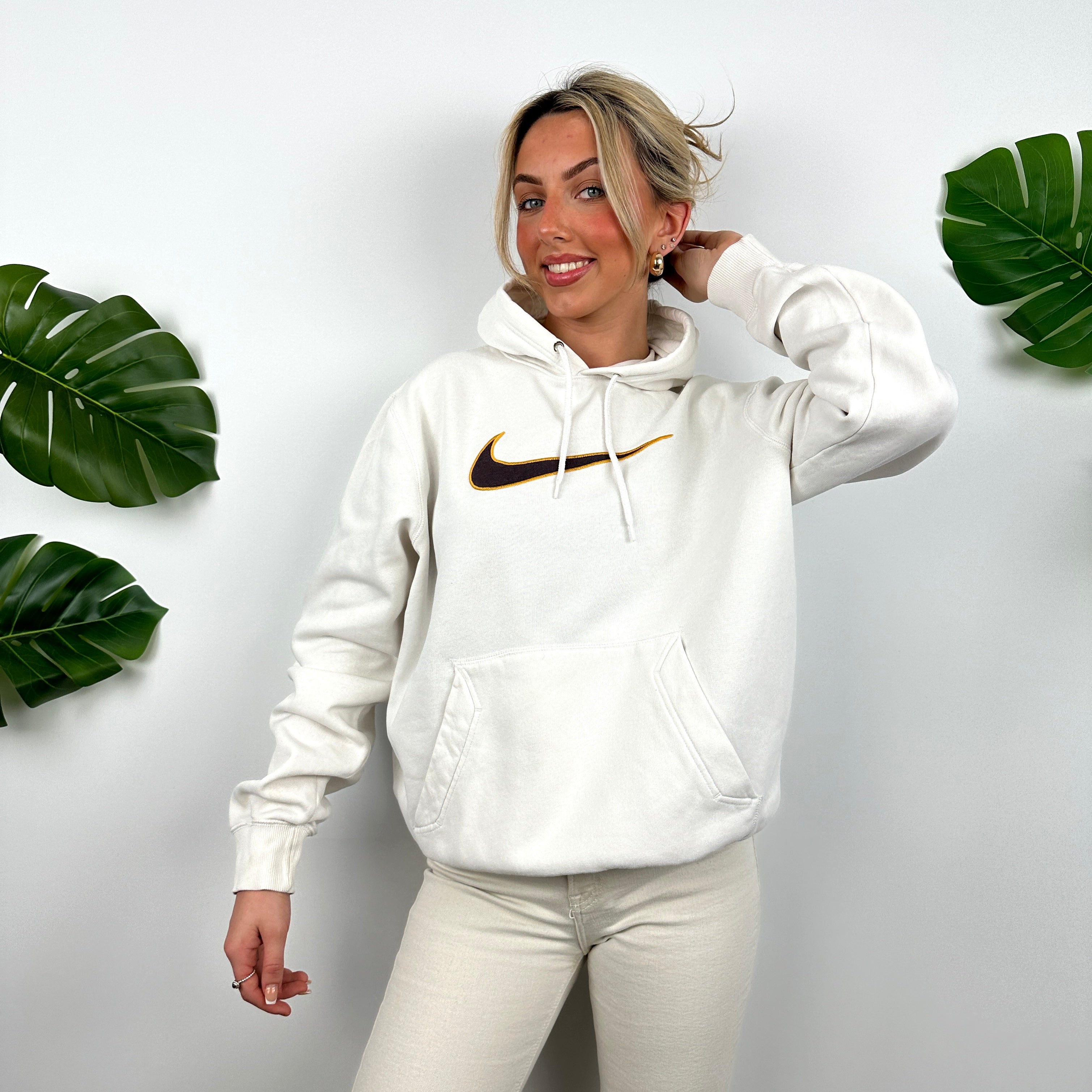 Nike White Embroidered Swoosh Hoodie (L)