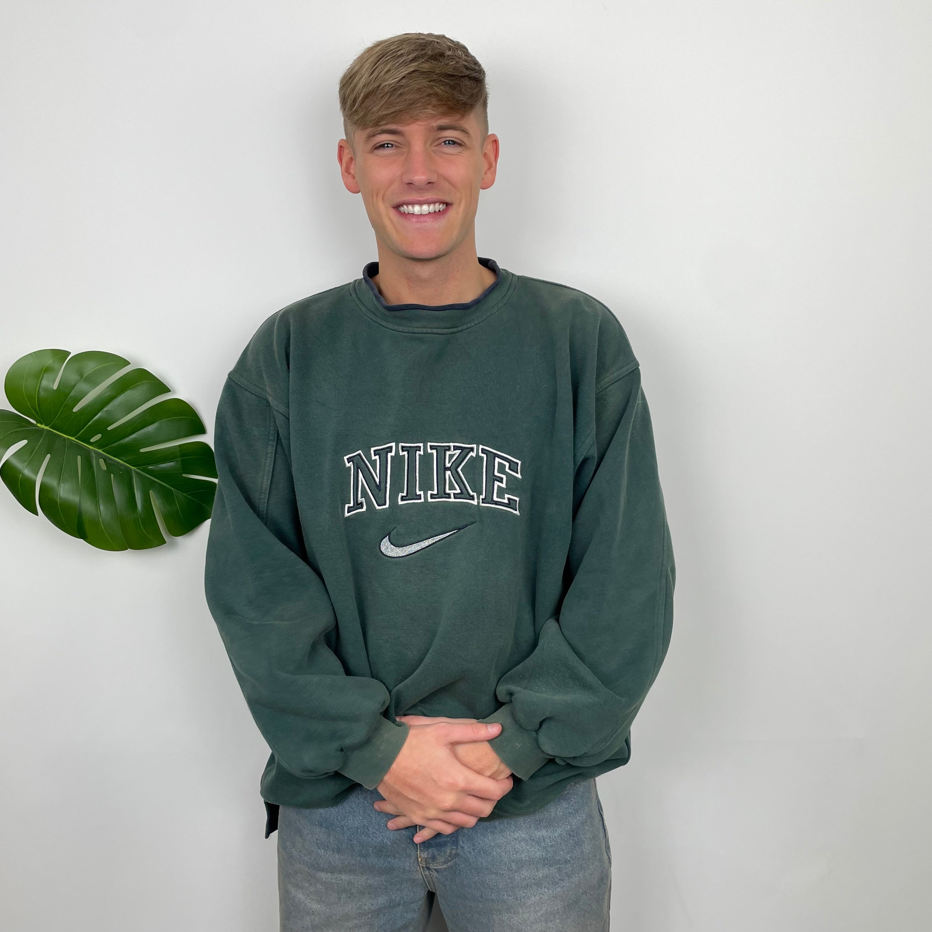 Nike Green Embroidered Spell Out Sweatshirt (XXL)