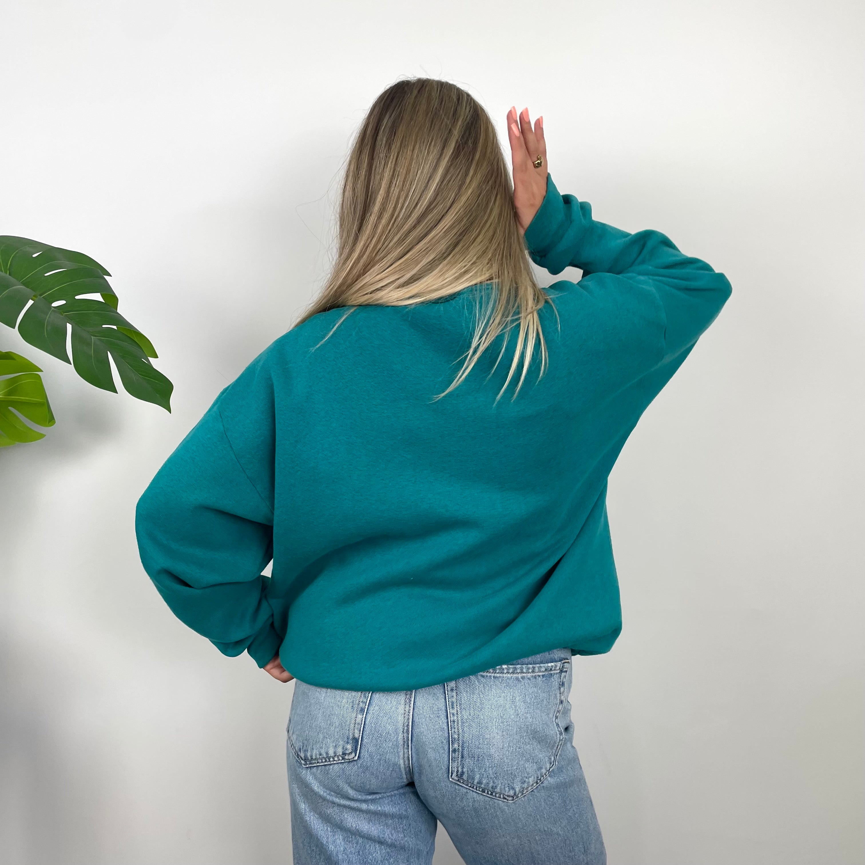 NFL Miami Dolphins Turquoise Embroidered Spell Out Sweatshirt (L)
