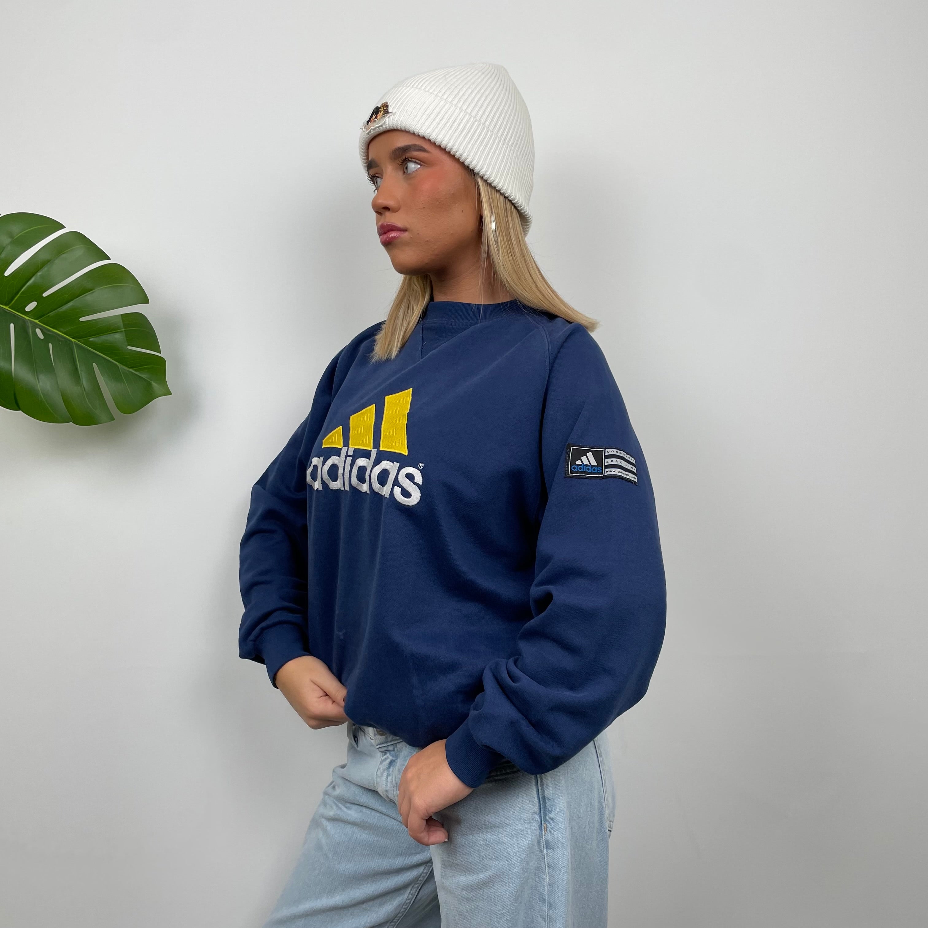 Adidas Navy Embroidered Spell Out Sweatshirt (L)