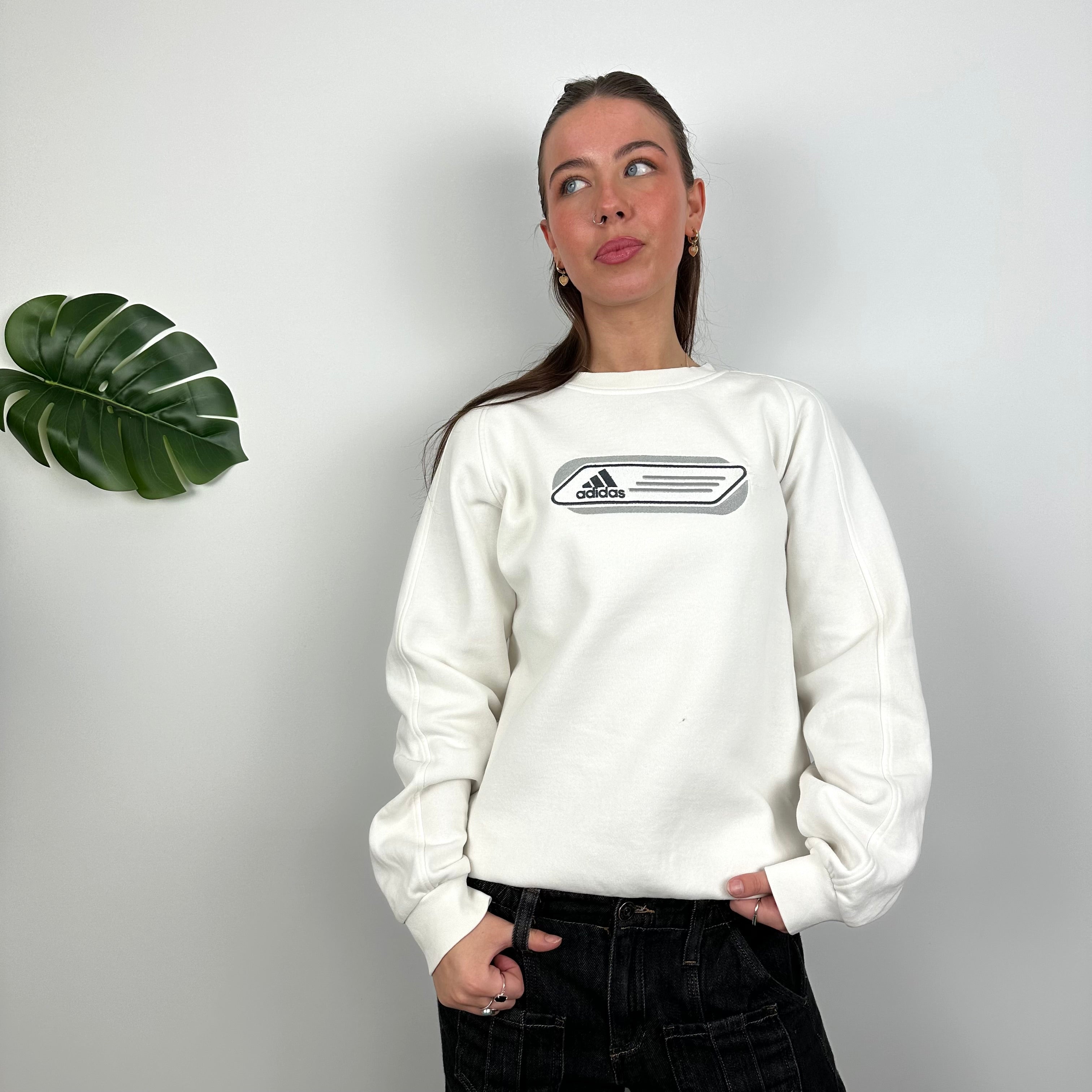 Adidas White Embroidered Spell Out Sweatshirt (M)