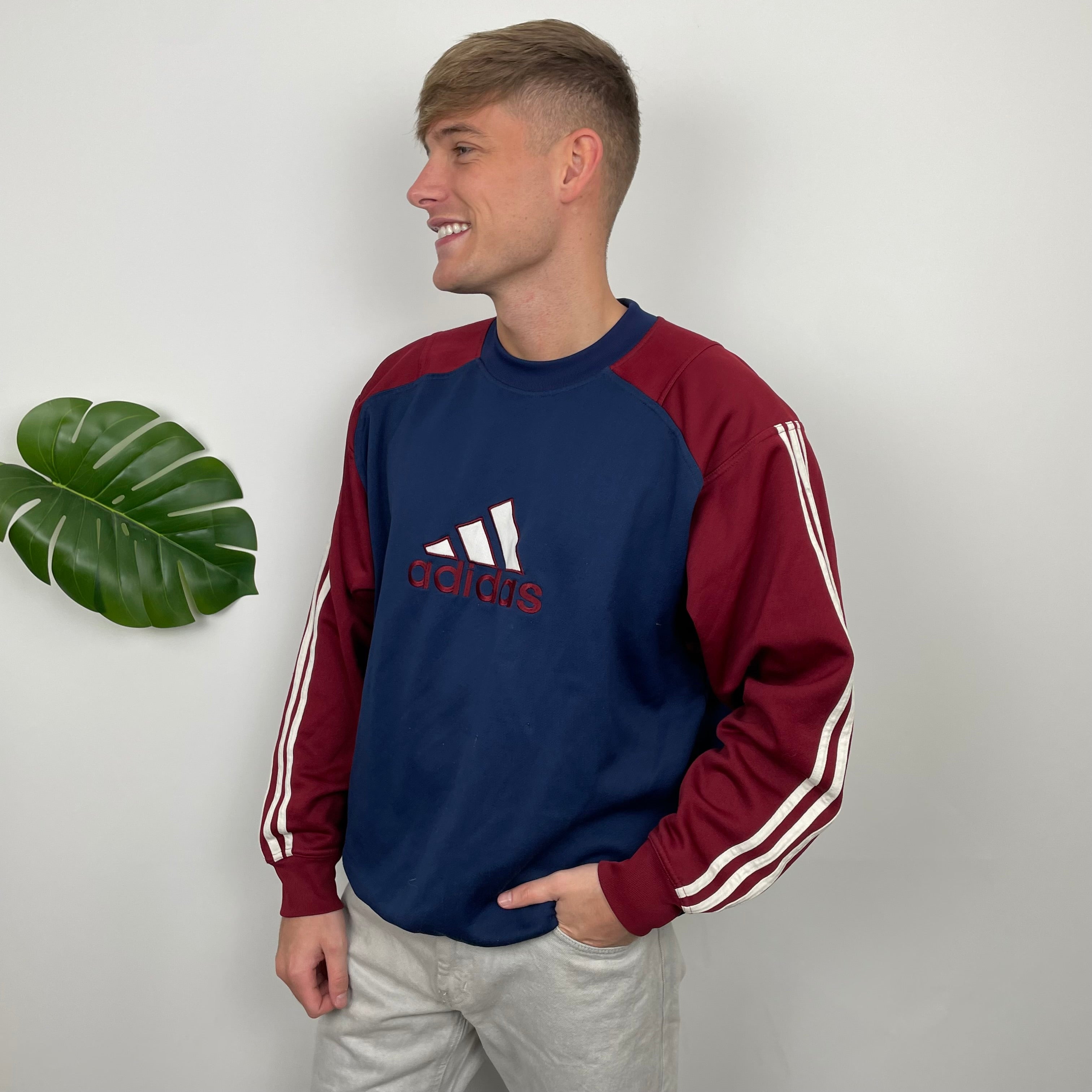 Adidas RARE Red and Navy Embroidered Spell Out Sweatshirt (L)