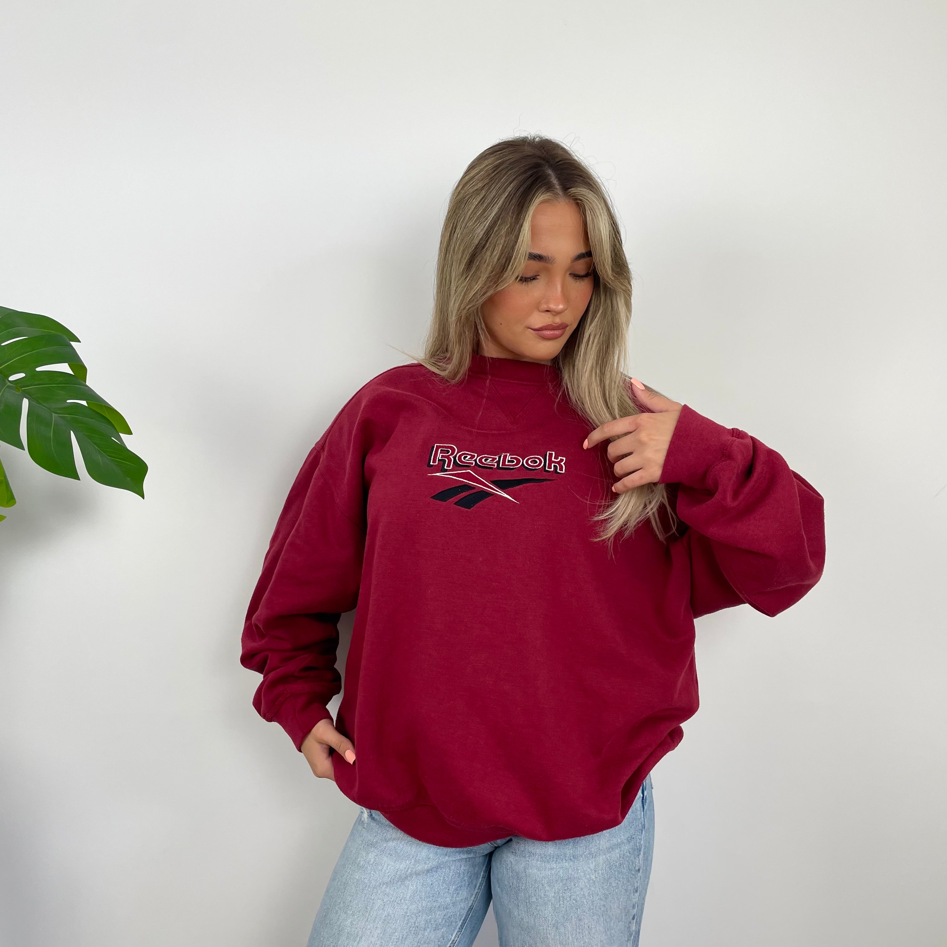 Reebok Red Embroidered Spell Out Sweatshirt (L)