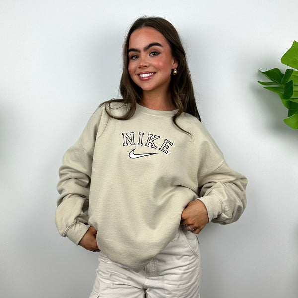 Nike Cream Embroidered Spell Out Sweatshirt (L)