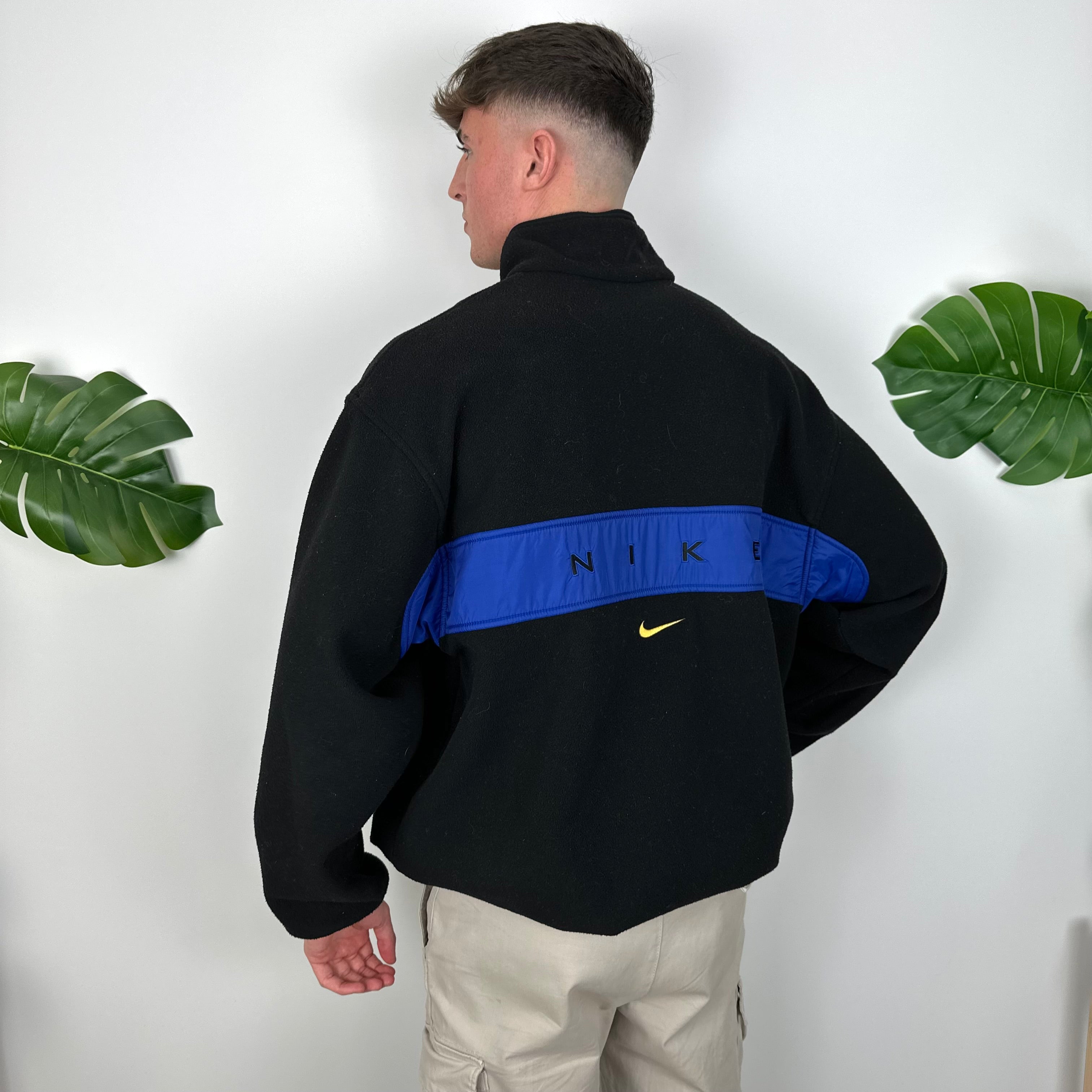 Nike Black Embroidered Spell Out Teddy Bear Fleece Quarter Zip Sweatshirt (XL)