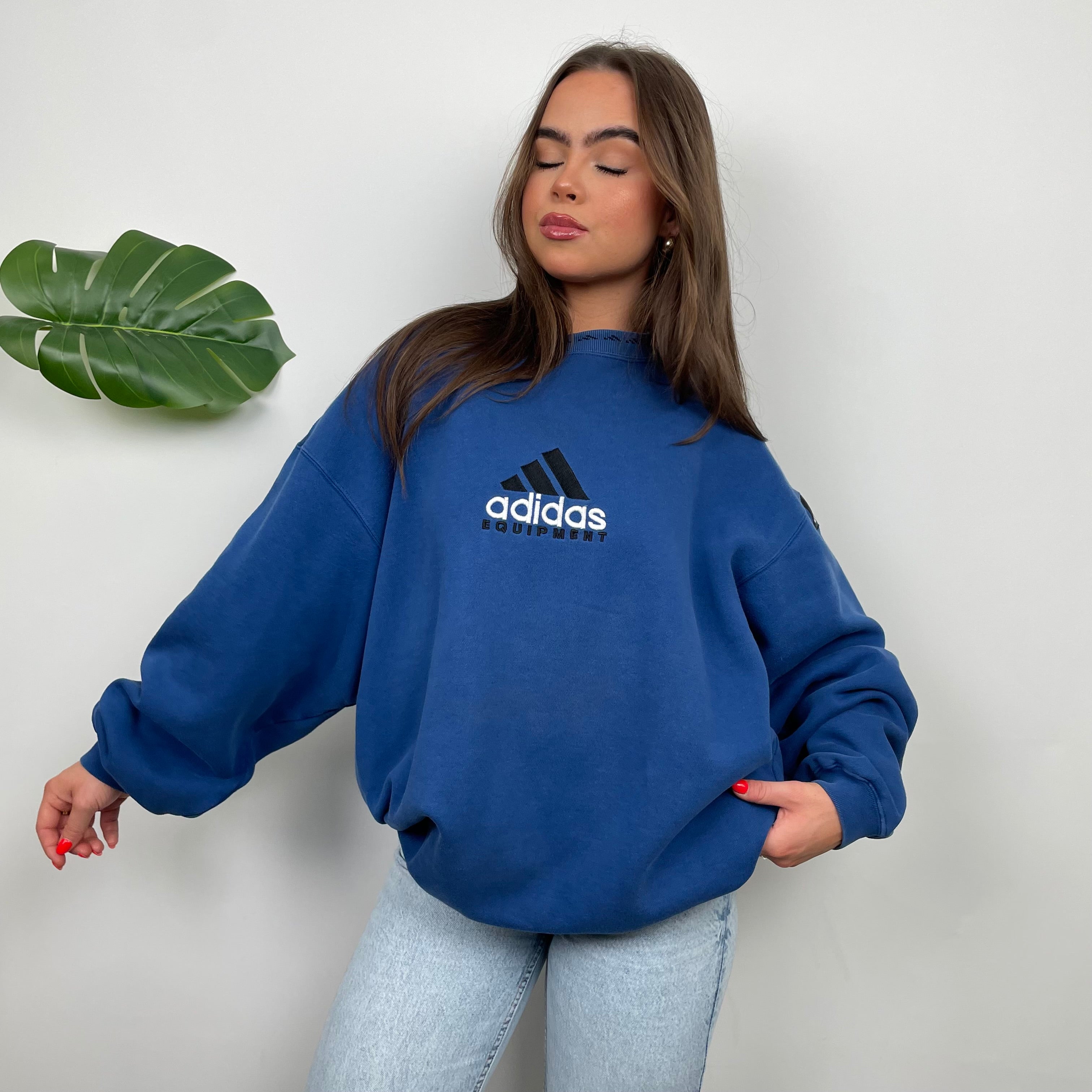 Adidas Equipment Blue Embroidered Spell Out Sweatshirt (XL)