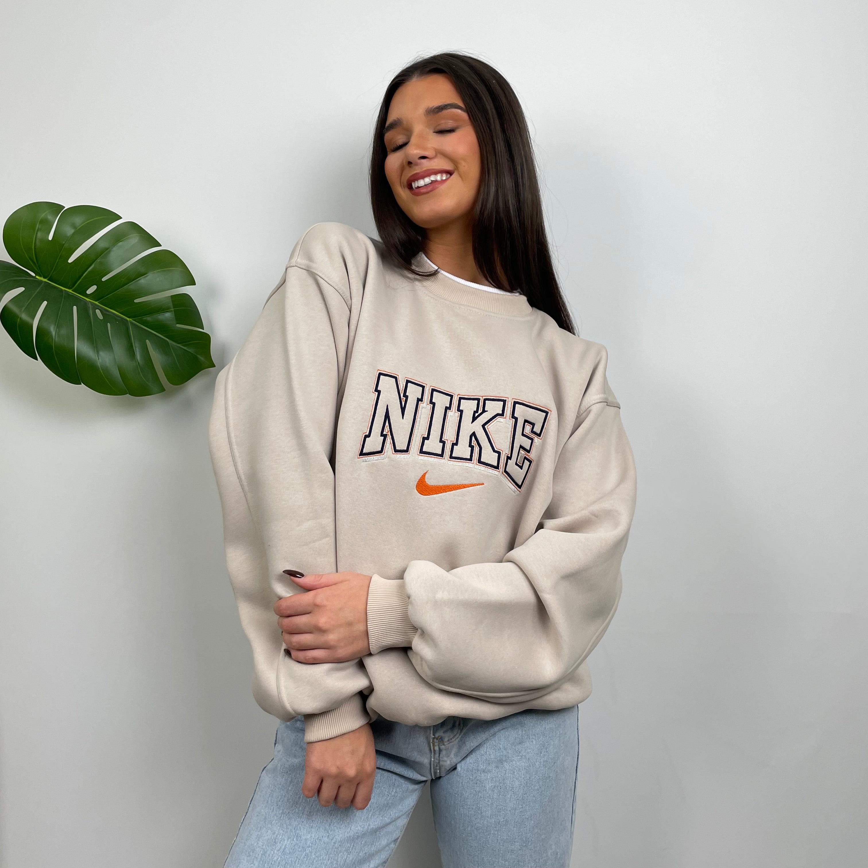 Nike RARE Cream Embroidered Spell Out Sweatshirt (L)