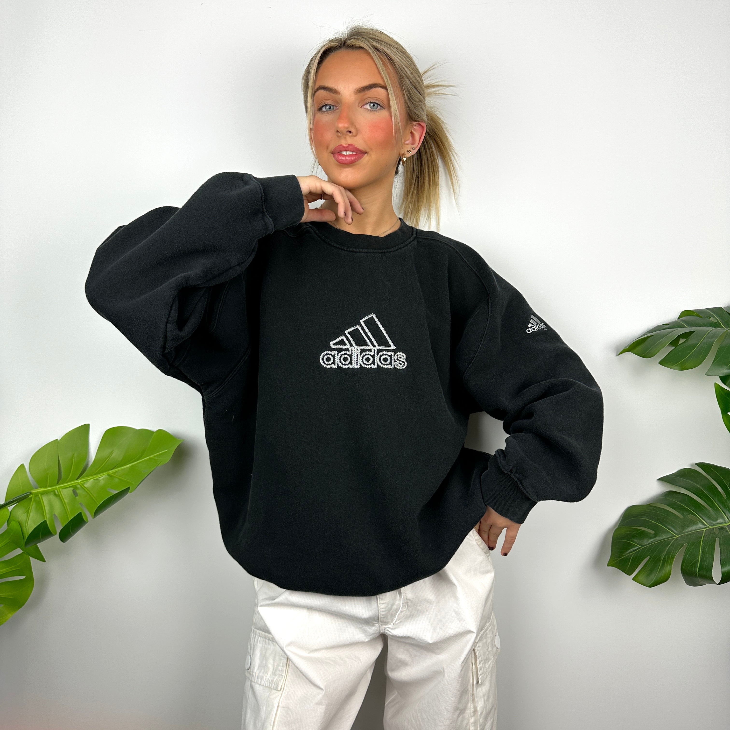 Adidas Black Embroidered Spell Out Sweatshirt (L)