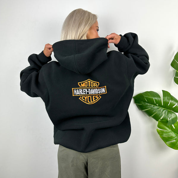 Harley Davidson Black Embroidered Spell Out Zip Up Hoodie Jacket (XL)