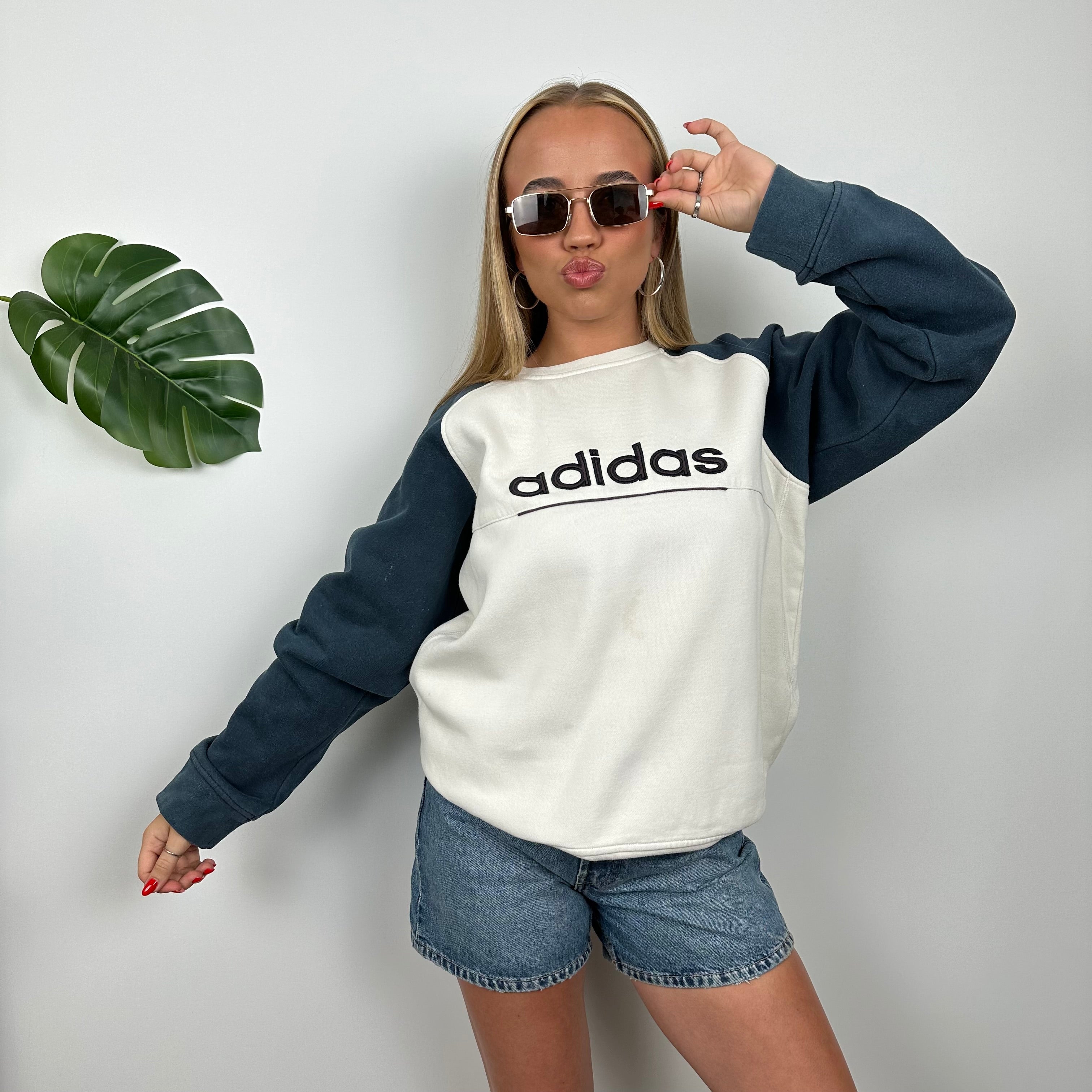 Adidas RARE White Embroidered Spell Out Sweatshirt (M)