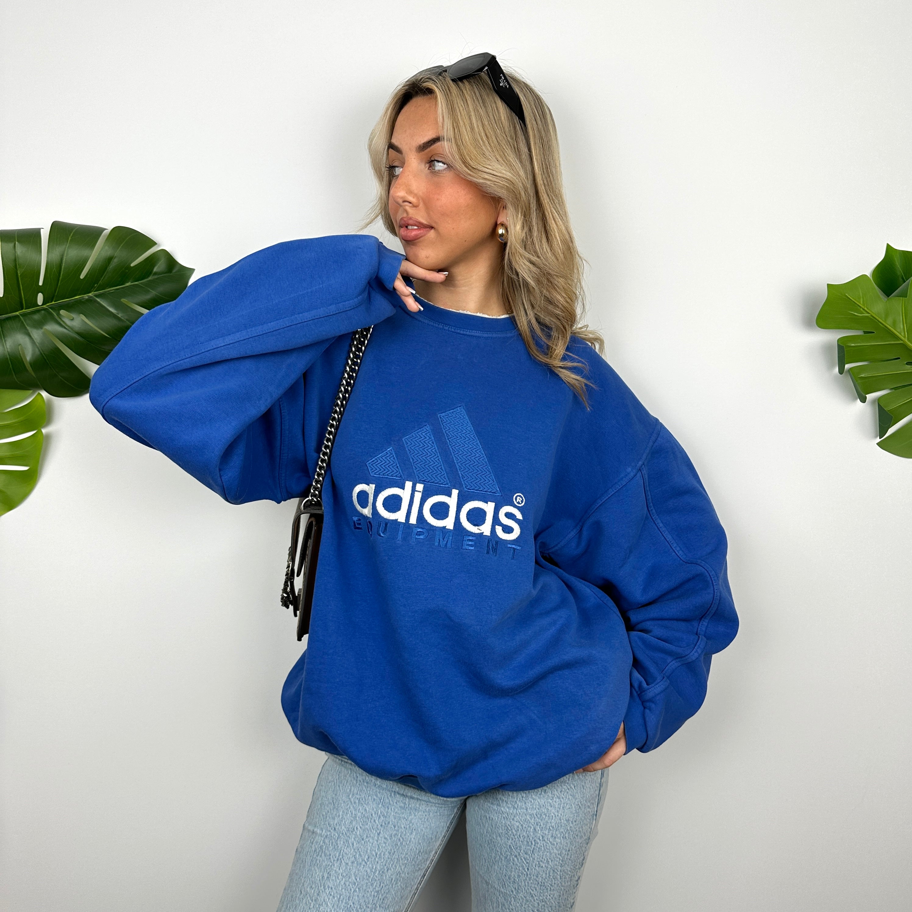 Adidas Equipment Blue Embroidered Spell Out Sweatshirt (L)