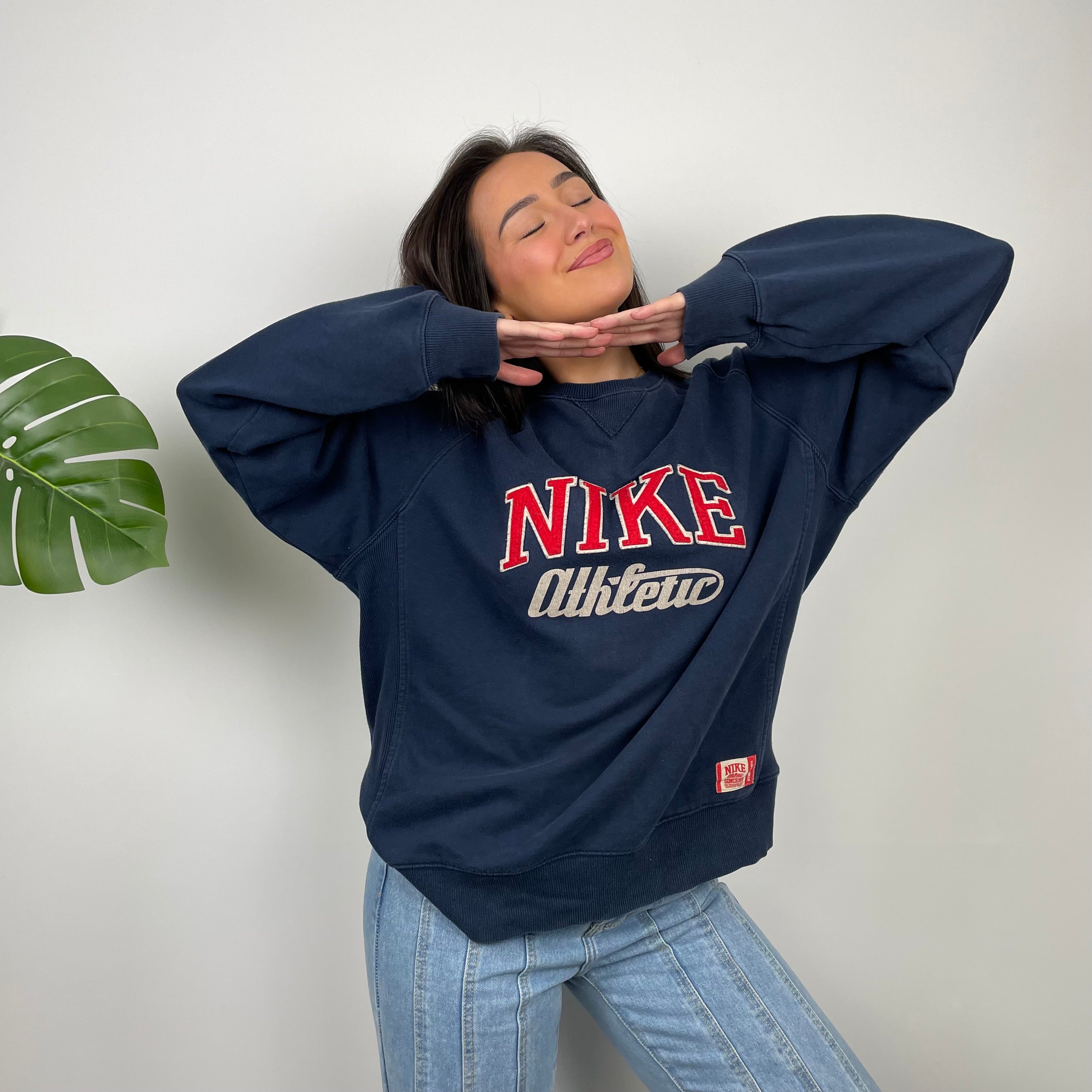 Nike Athletic Navy Embroidered Spell Out Sweatshirt (L)