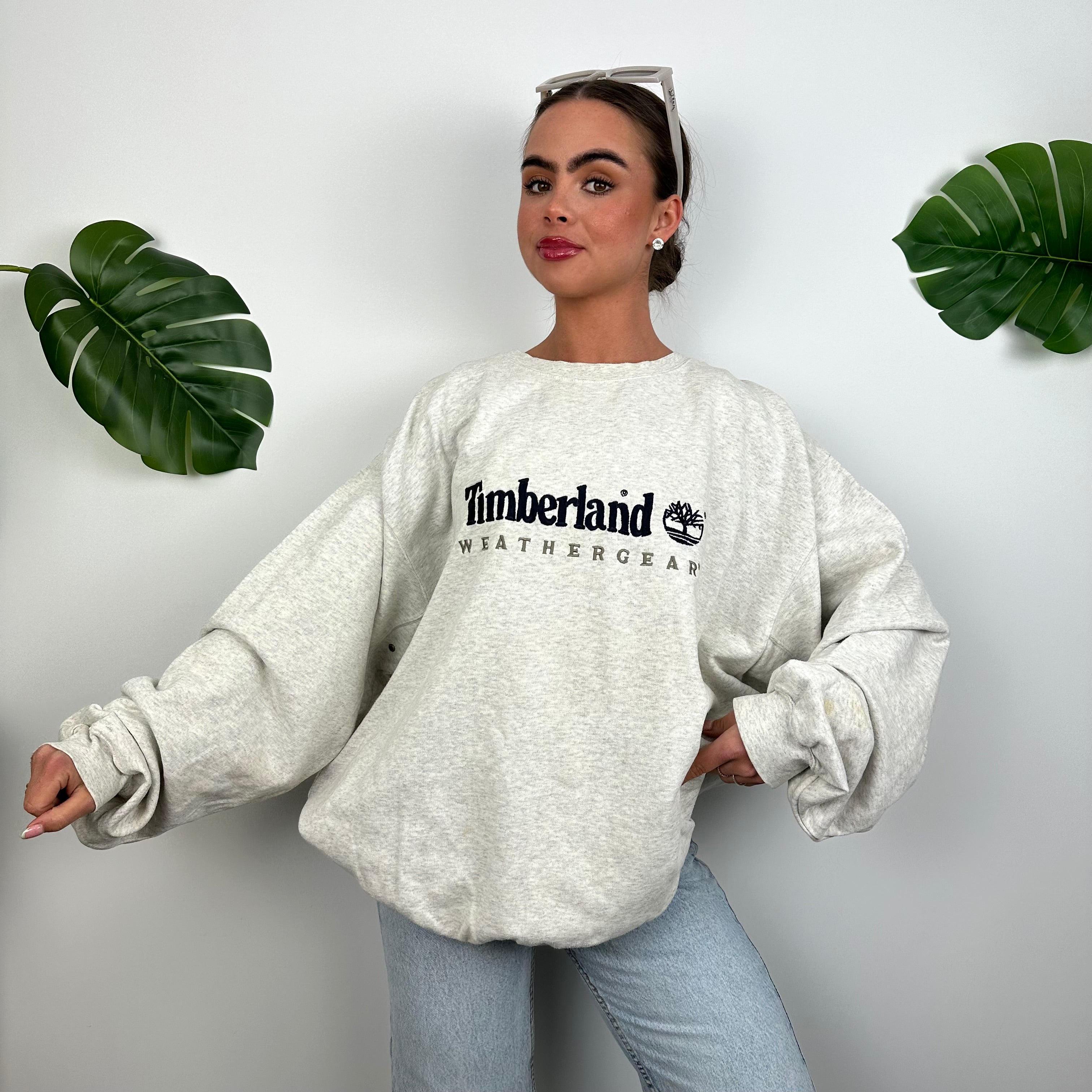 Timberland Grey Embroidered Spell Out Sweatshirt (XL)