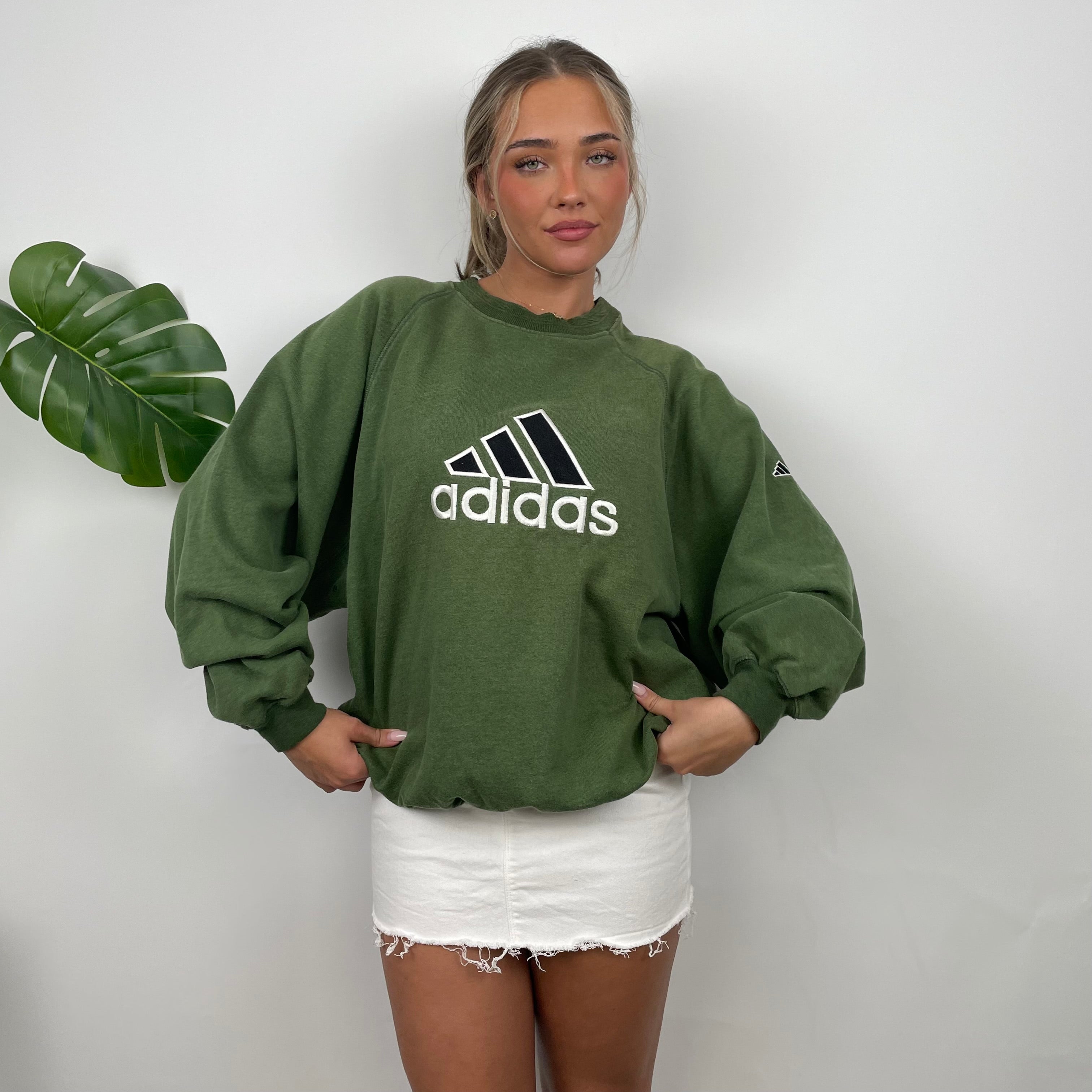 Adidas Forest Green Embroidered Spell Out Sweatshirt (M)