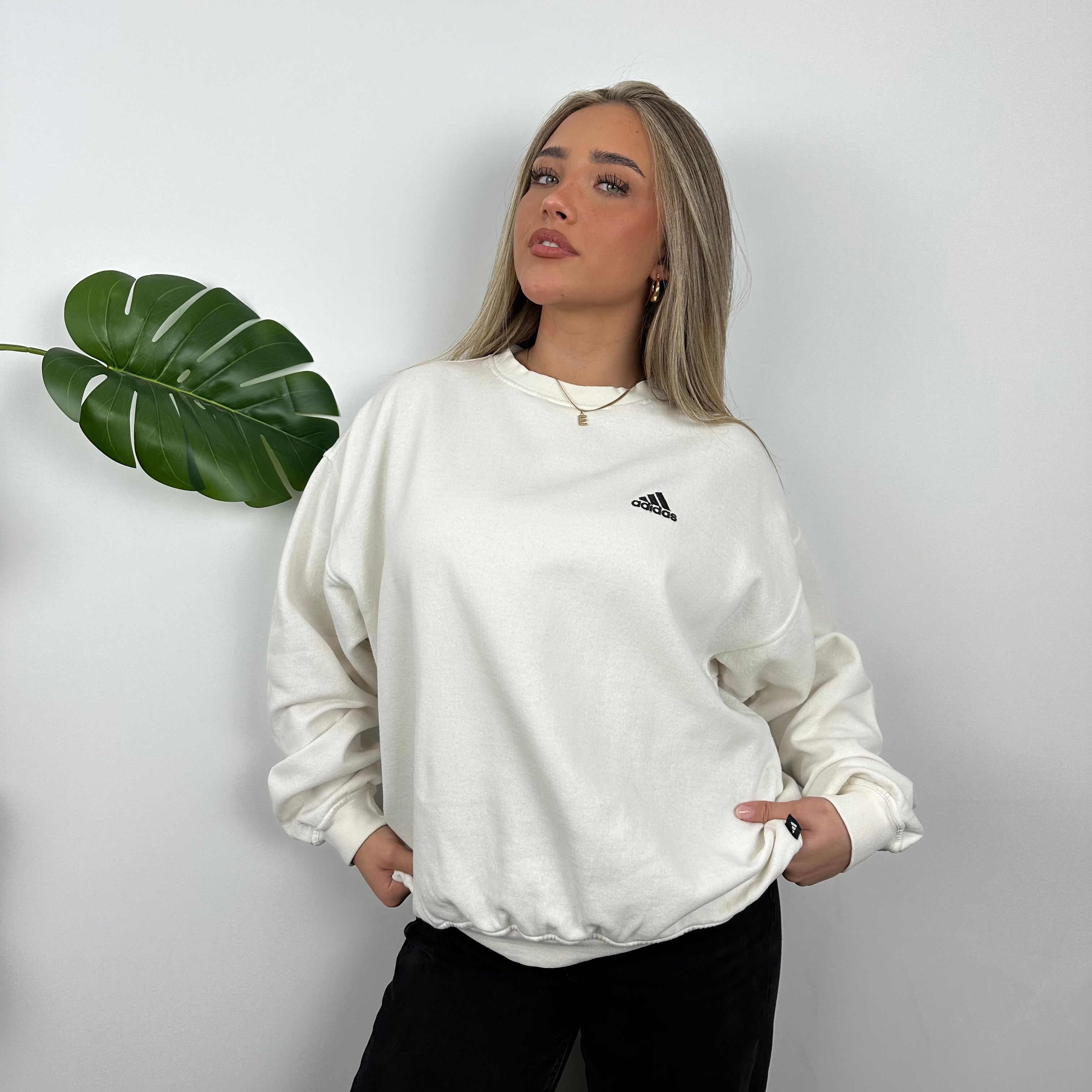 Adidas White Embroidered Spell Out Sweatshirt (M)