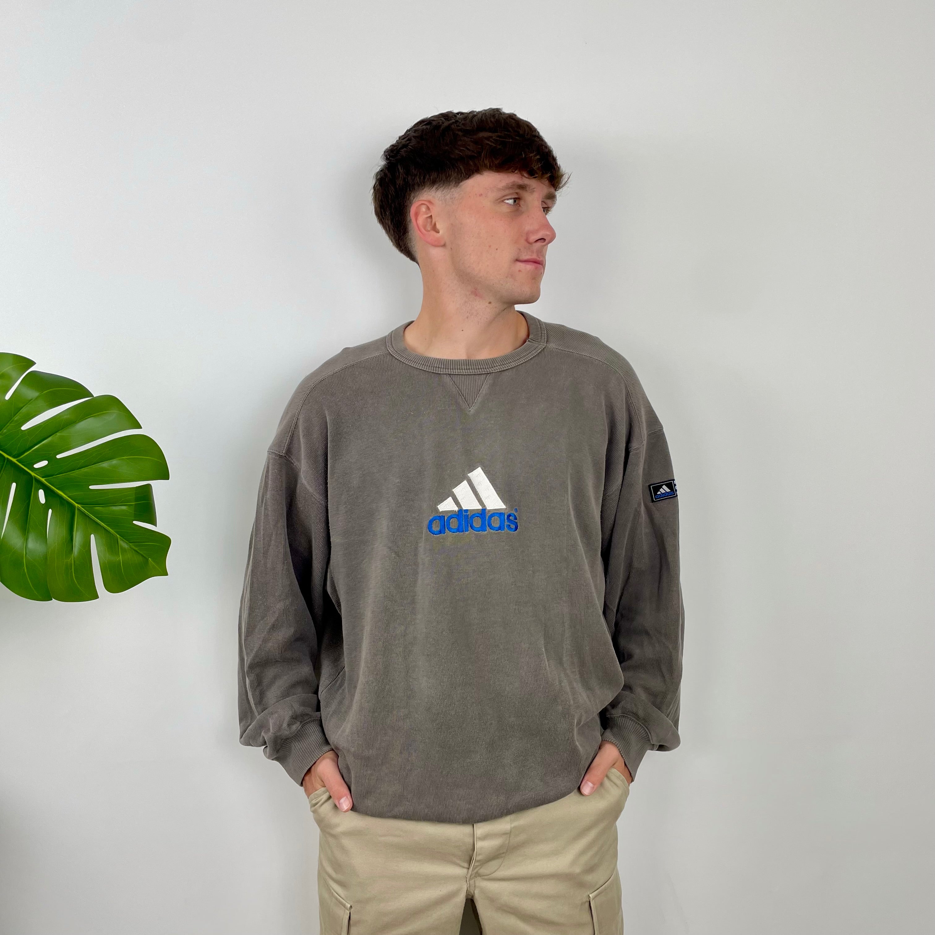 Adidas Grey Embroidered Spell Out Sweatshirt (L)