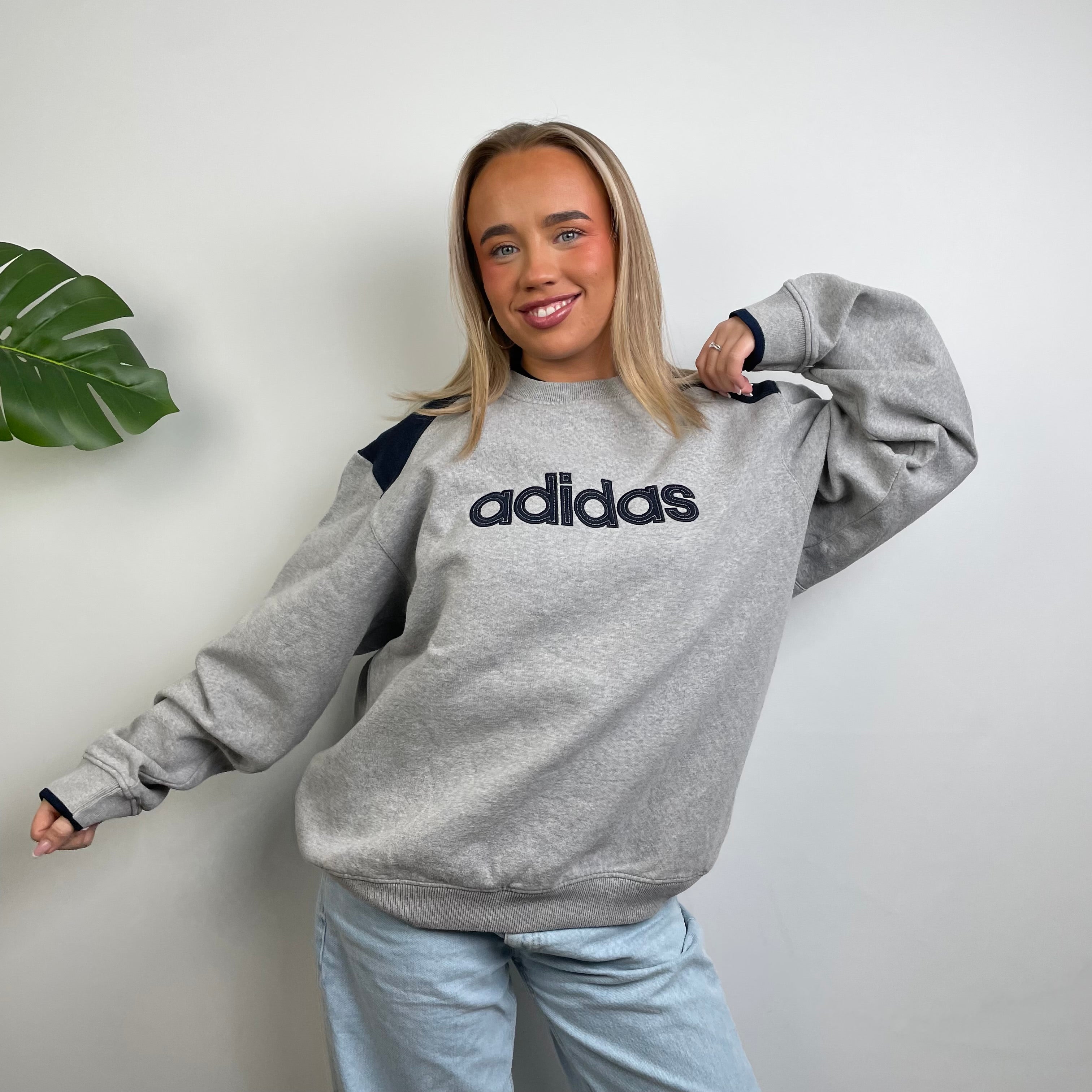 Adidas RARE Grey Embroidered Spell Out Sweatshirt (L)