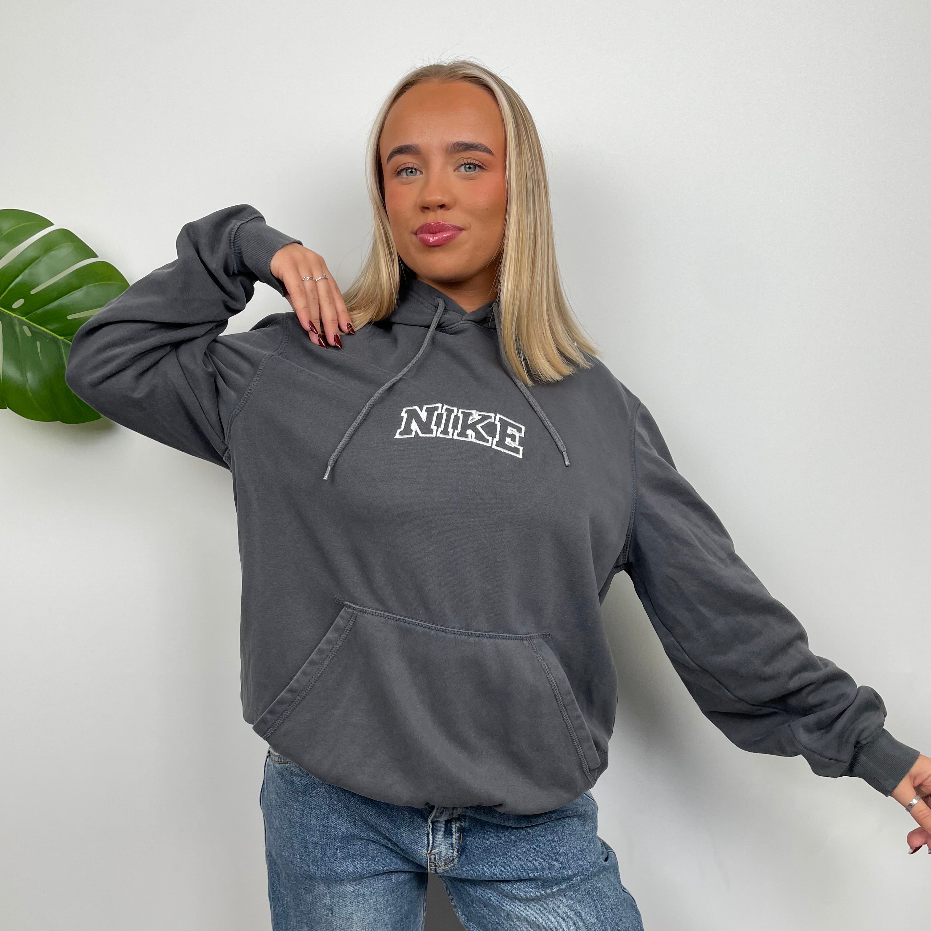 Nike Grey Embroidered Spell Out Hoodie (L)