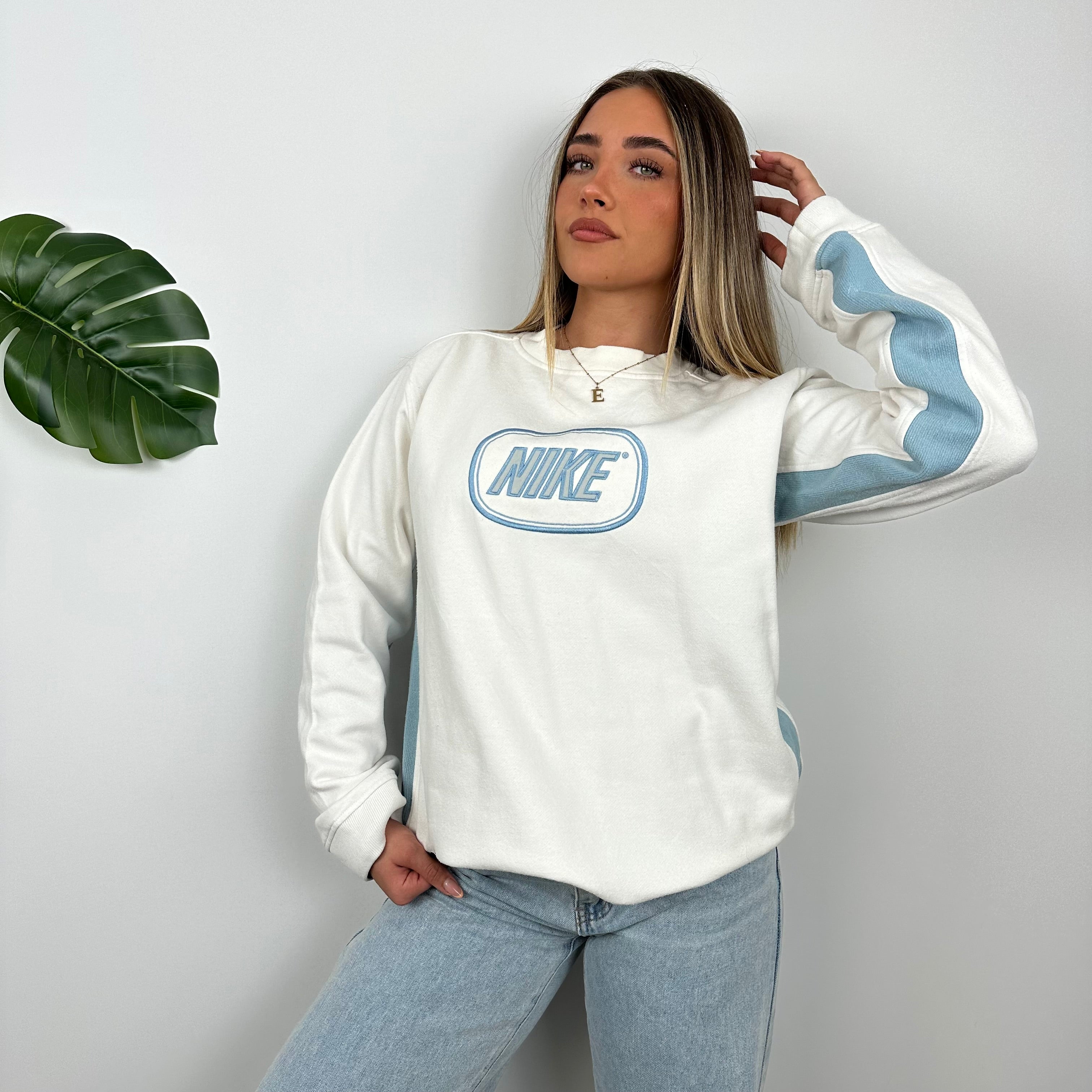 Nike White Embroidered Spell Out Sweatshirt (S)