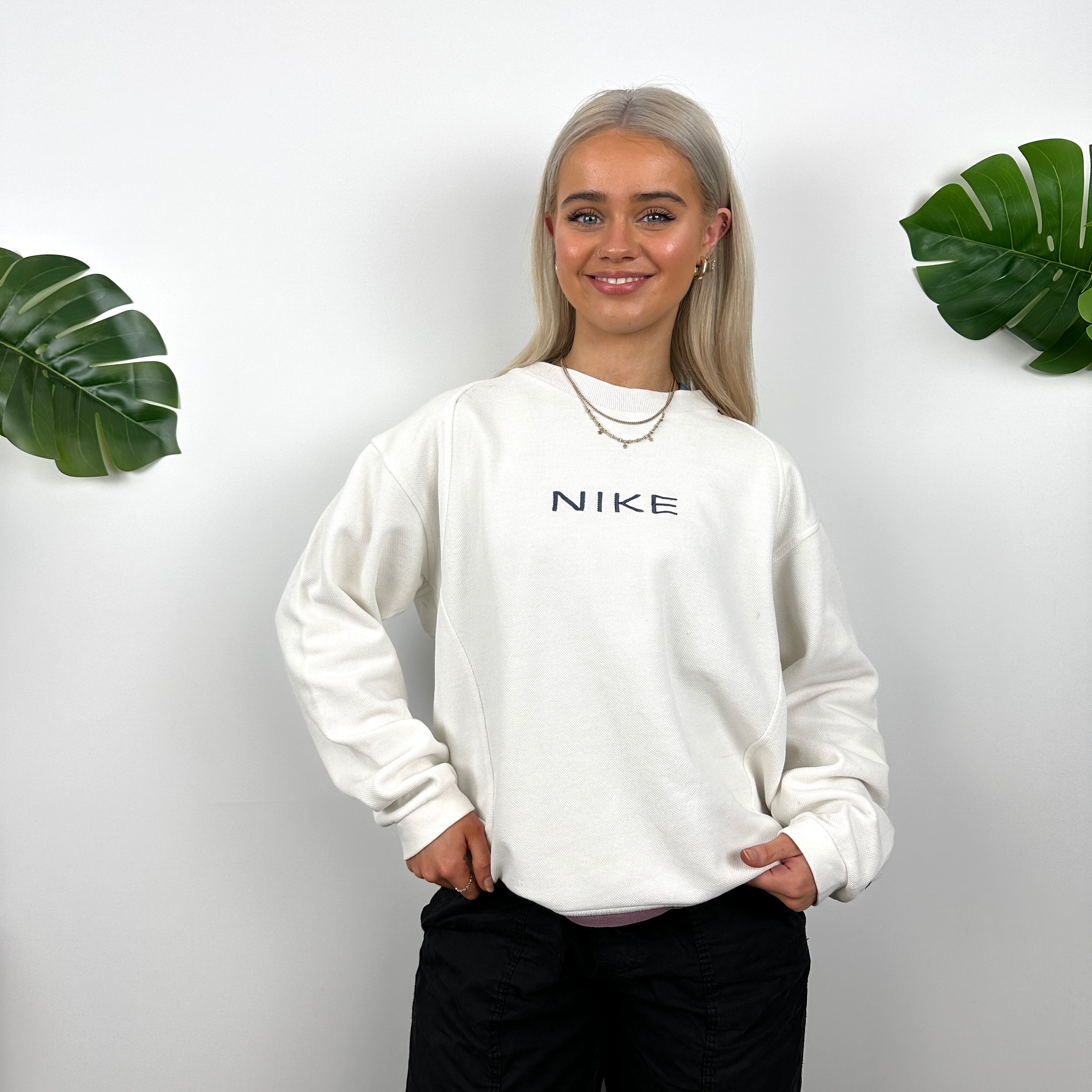 Nike White Embroidered Spell Out Sweatshirt (S)