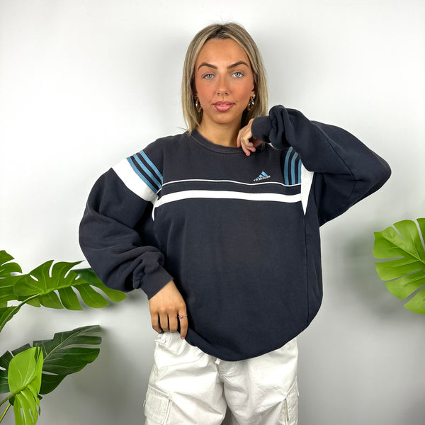 Adidas Navy Embroidered Spell Out Sweatshirt (L)