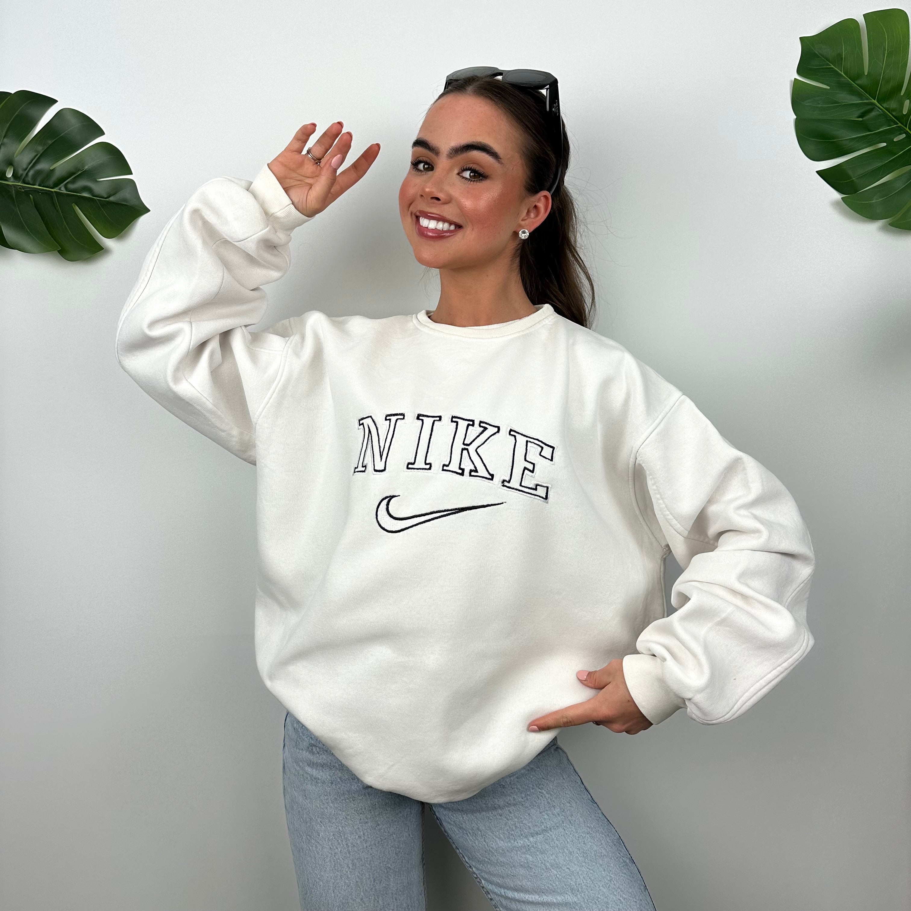 Nike White Embroidered Spell Out Sweatshirt (L)