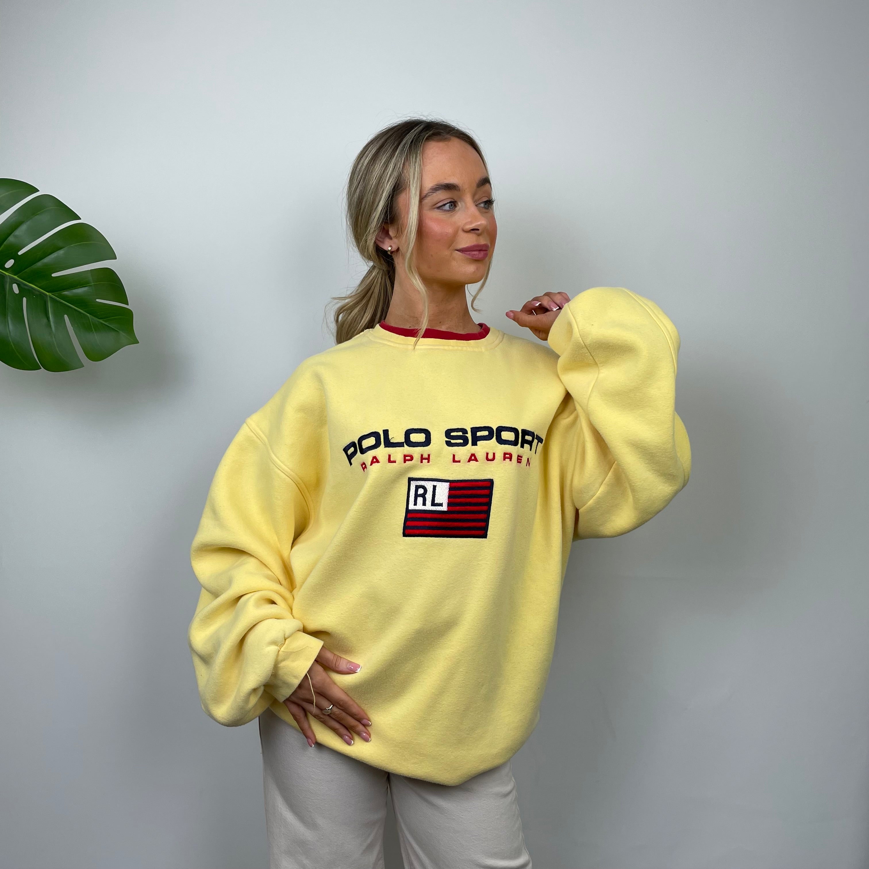 Polo Ralph Lauren Sport RARE Yellow Embroidered Spell Out Sweatshirt (XXL)