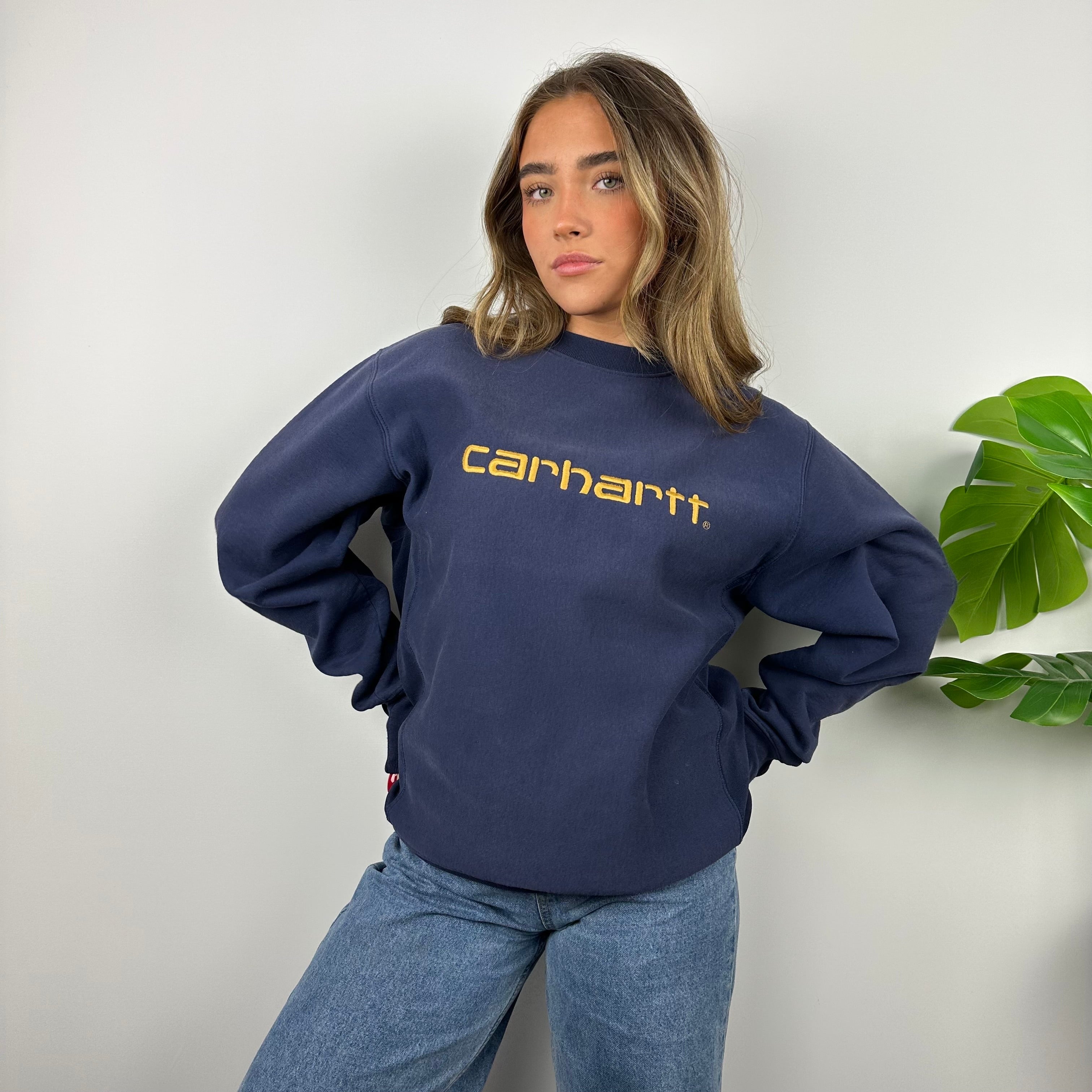 Carhartt Navy Embroidered Spell Out Sweatshirt (L)