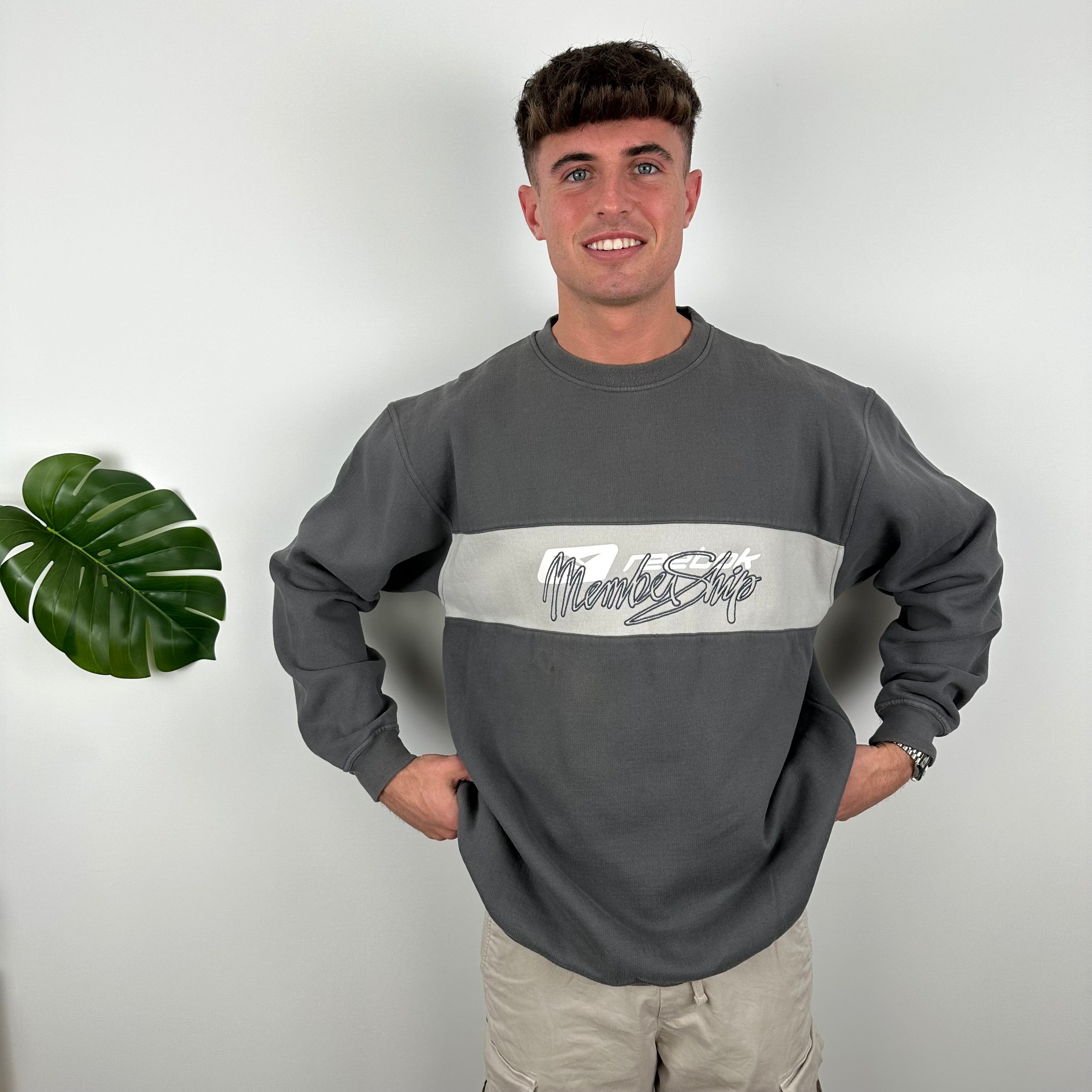 Reebok Grey Embroidered Spell Out Sweatshirt (L)