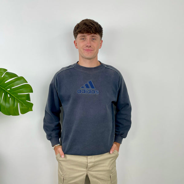 Adidas Navy Embroidered Spell Out Sweatshirt (L)