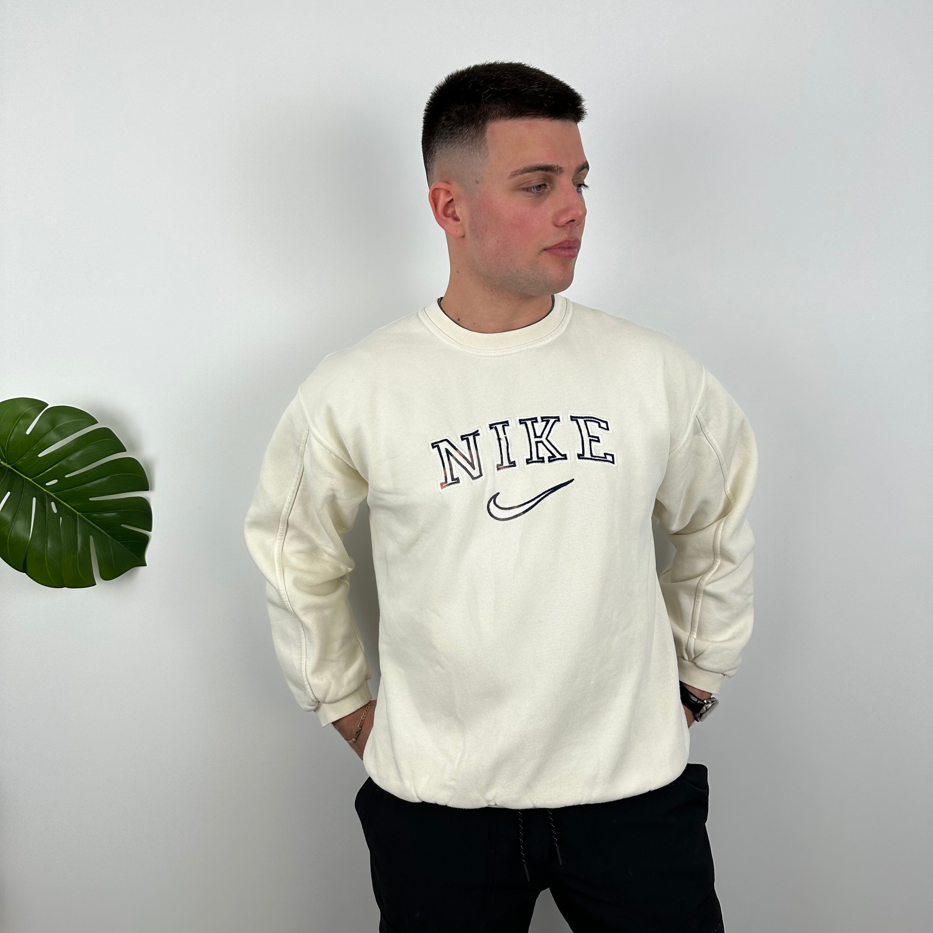 Nike Cream Embroidered Spell Out Sweatshirt (M)