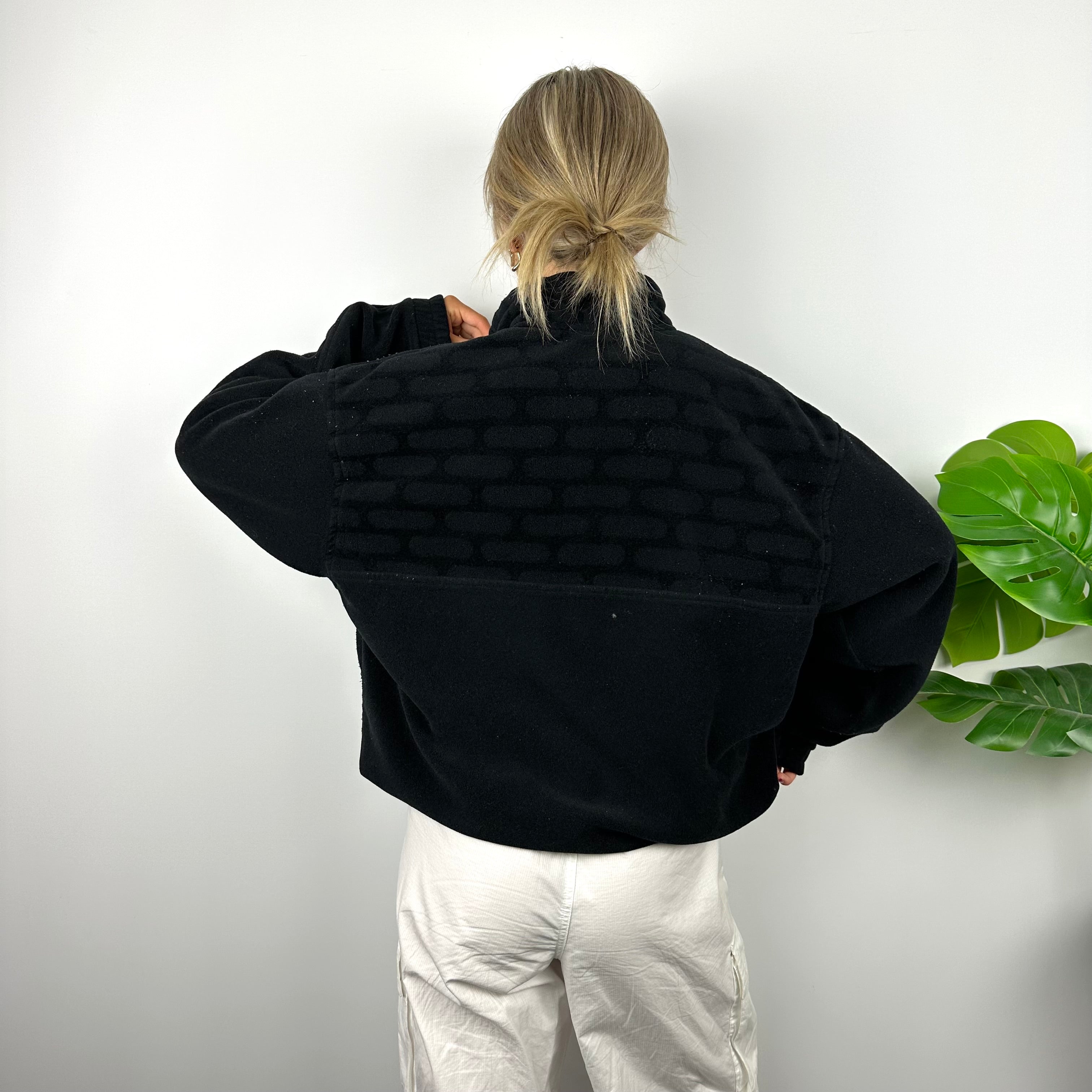 FILA Black Embroidered Spell Out Teddy Bear Fleece Quarter Zip Sweatshirt (M)