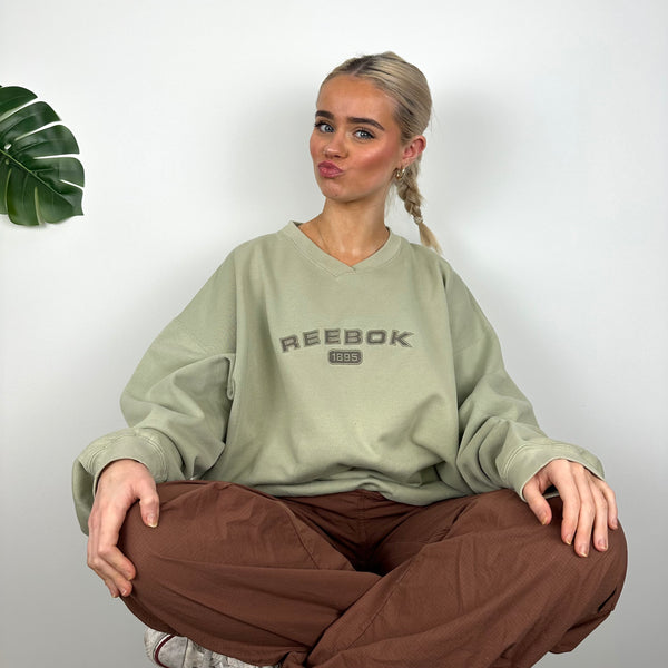 Reebok Khaki Embroidered Spell Out Sweatshirt (L)