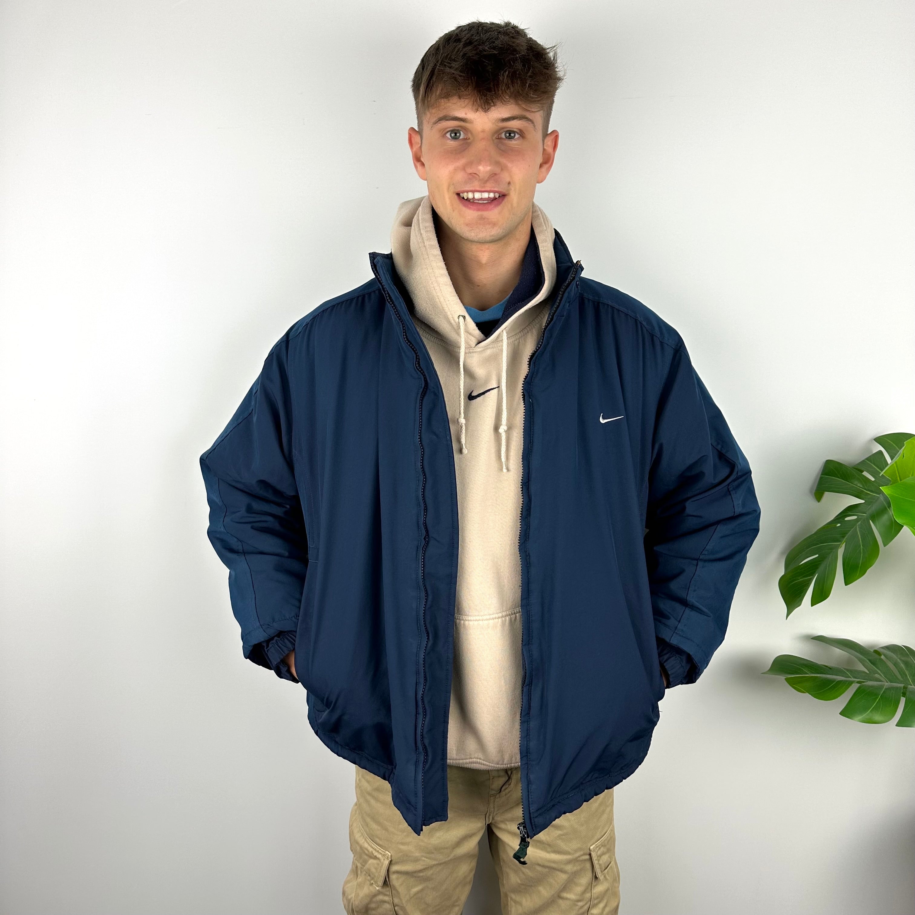 Nike RARE Navy Embroidered Swoosh Padded Jacket (XL)