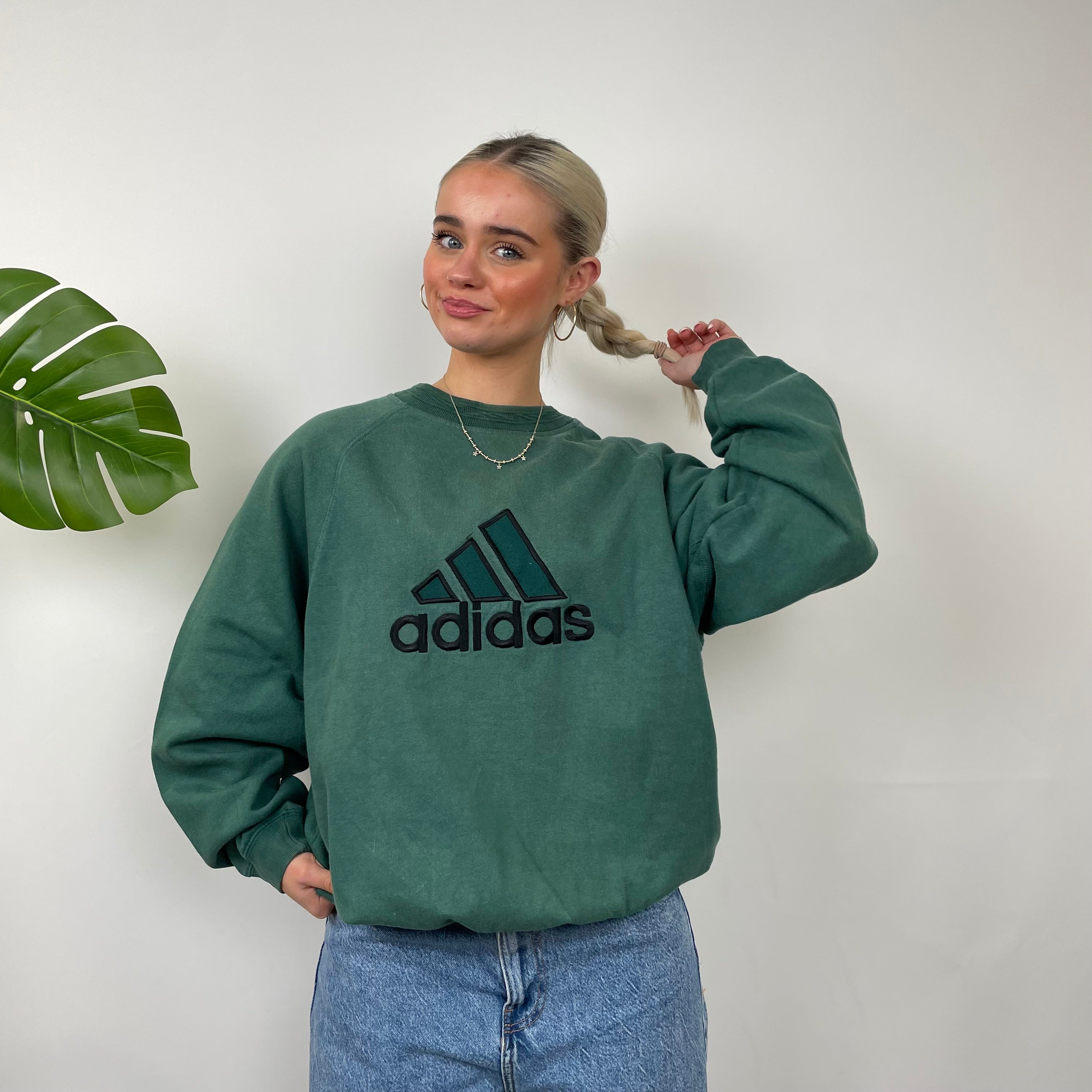 Adidas Green Embroidered Spell Out Sweatshirt (S)