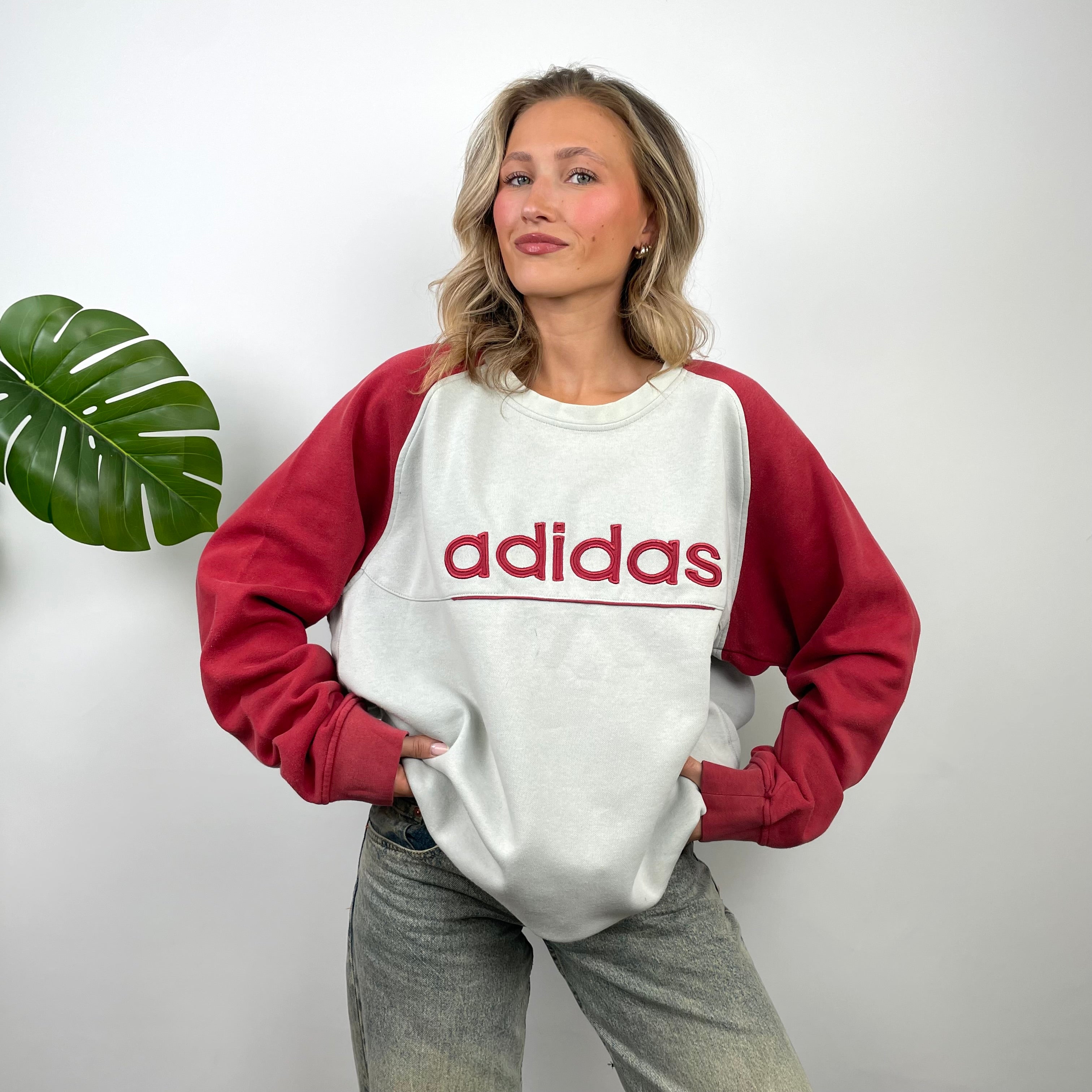 Adidas White Embroidered Spell Out Sweatshirt (XL)