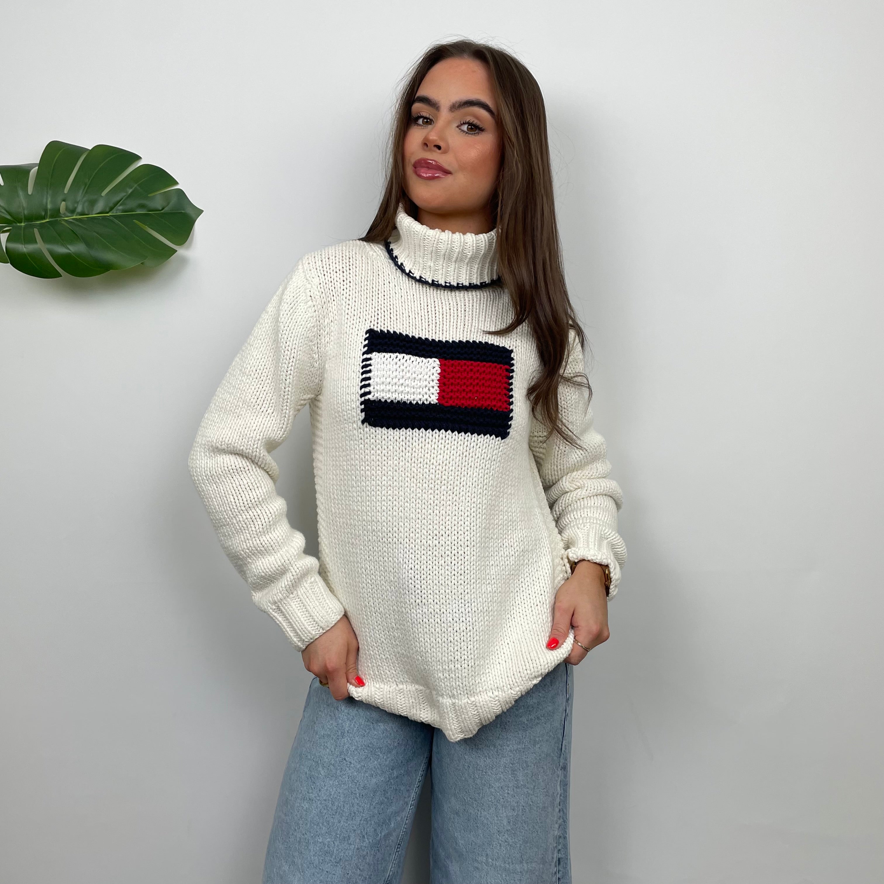 Tommy Hilfiger RARE Cream Logo Knitted Sweater (S)