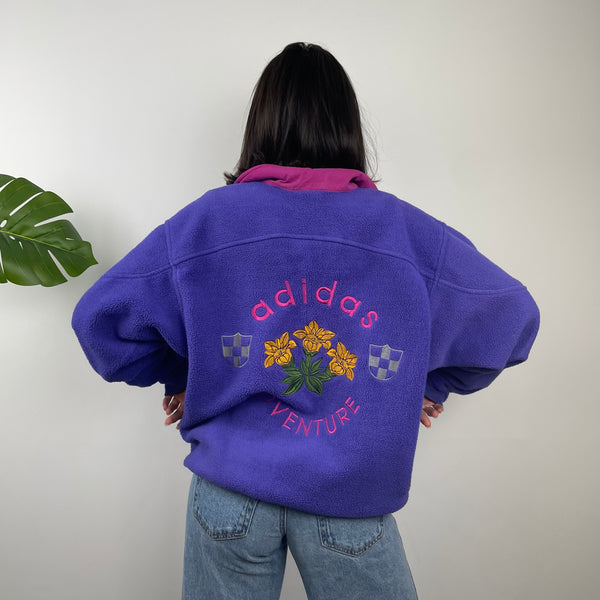 Adidas Adventure RARE Purple Embroidered Spell Out Teddy Bear Fleece Button Sweatshirt (M)