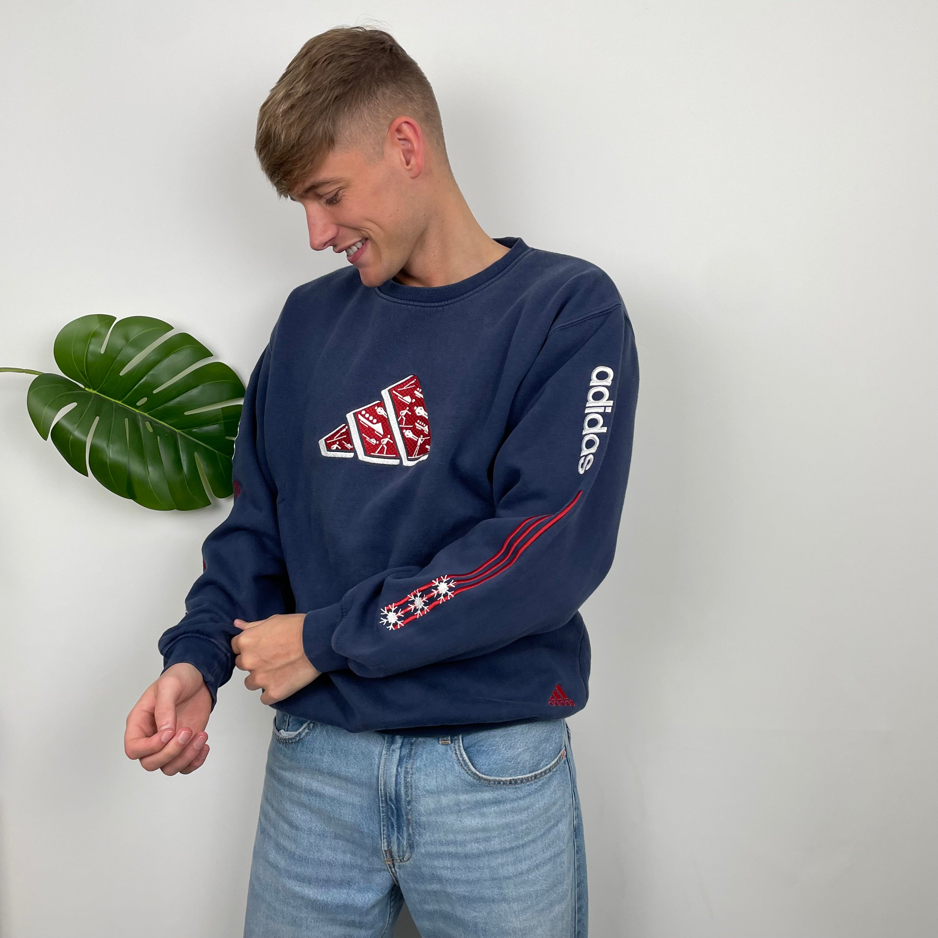 Adidas RARE Red and Navy Embroidered Spell Out Sweatshirt (L)