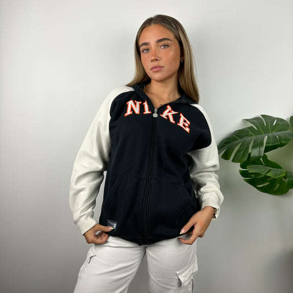 Nike Black & White Embroidered Spell Out Zip Up Hoodie Jacket (M)
