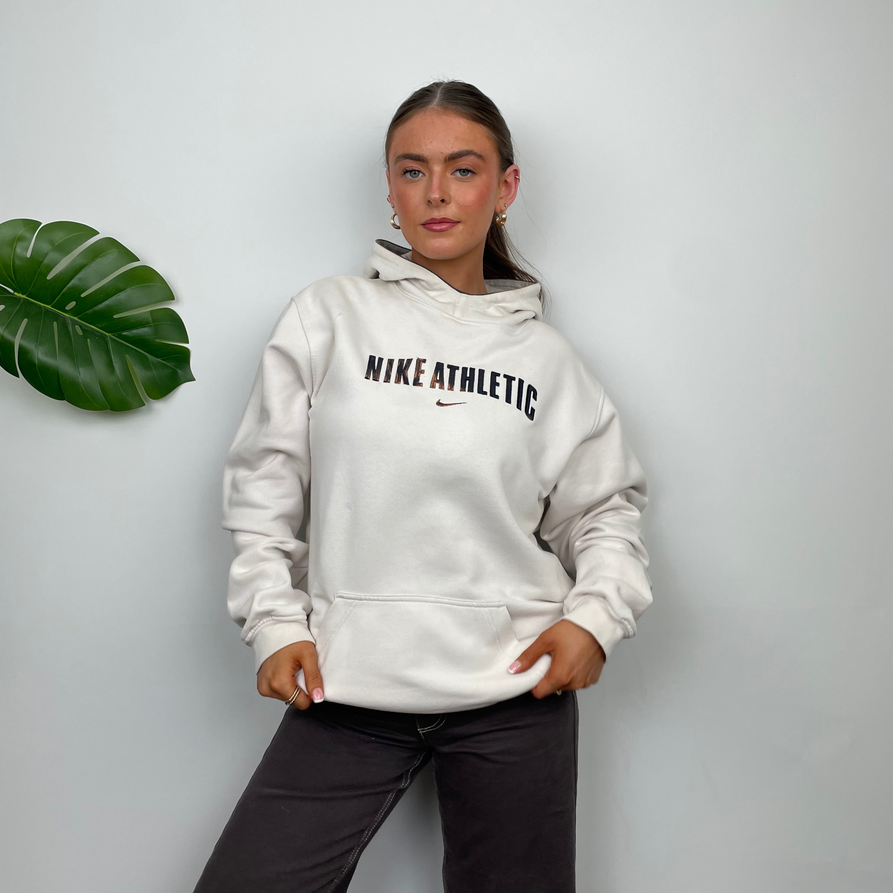 Nike Athletic White Embroidered Spell Out Hoodie (M)