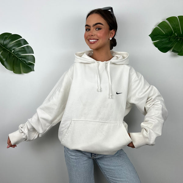 Nike White Embroidered Swoosh Hoodie (L)