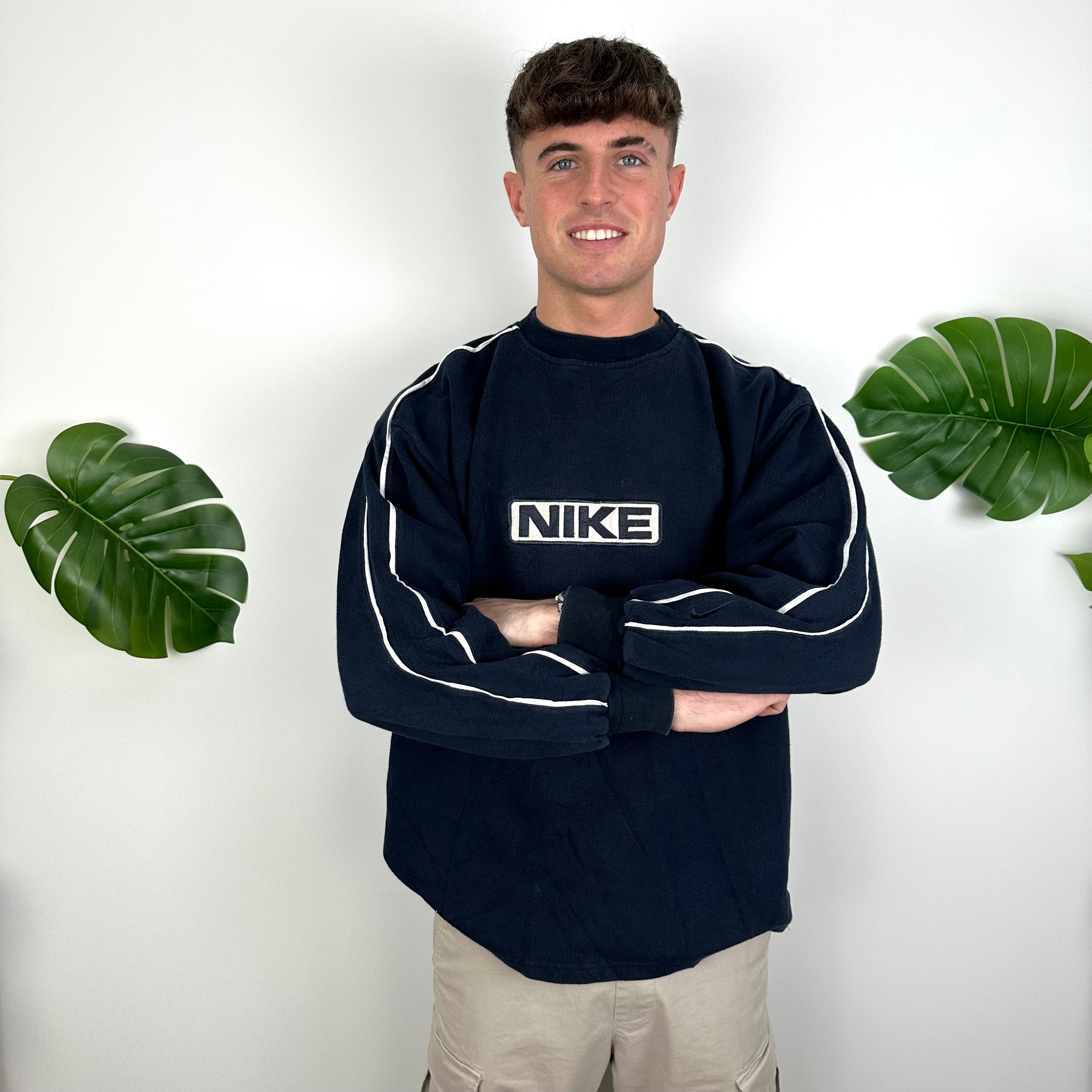 Nike Navy Embroidered Spell Out Sweatshirt (XL)