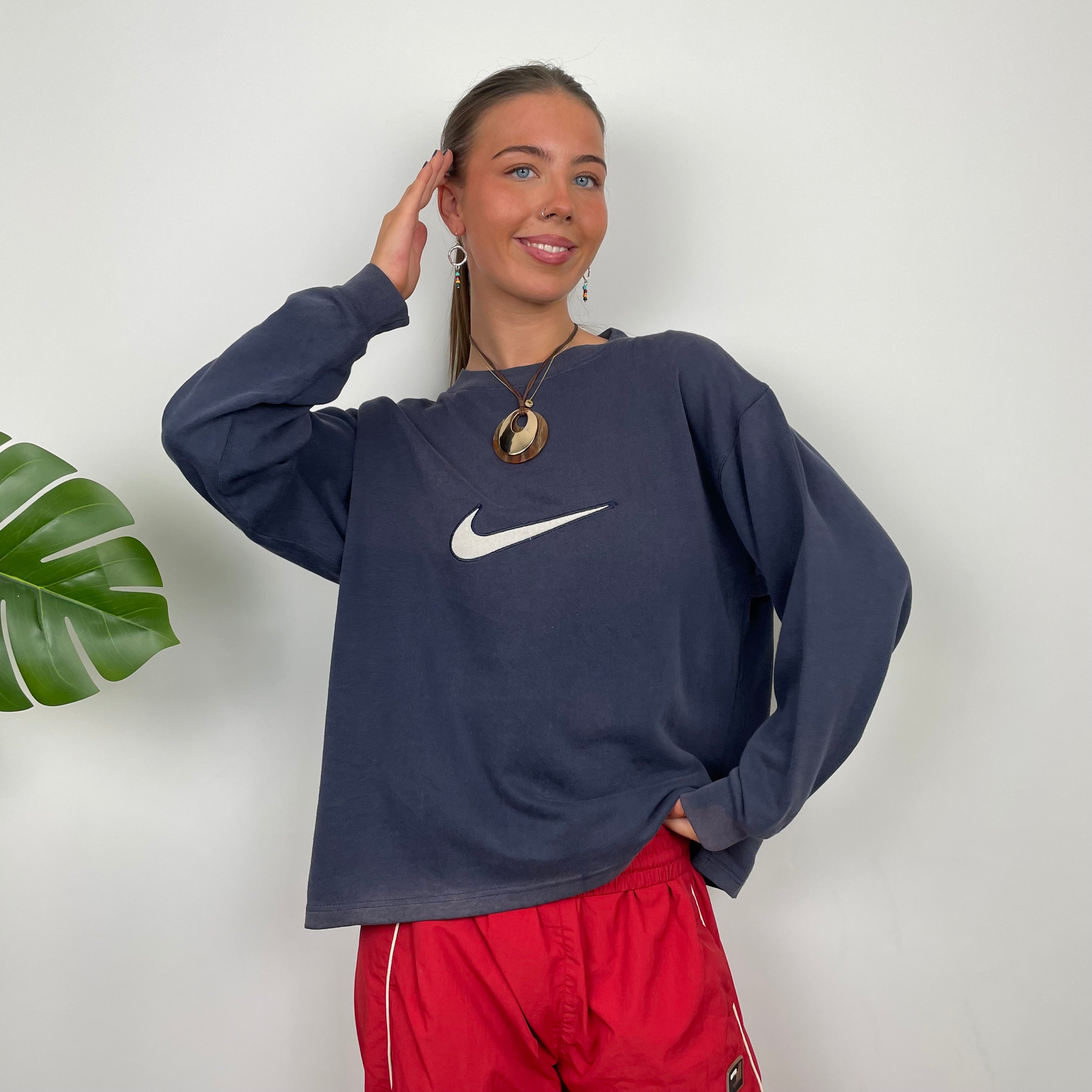 Nike Navy Embroidered Swoosh Sweatshirt (S)