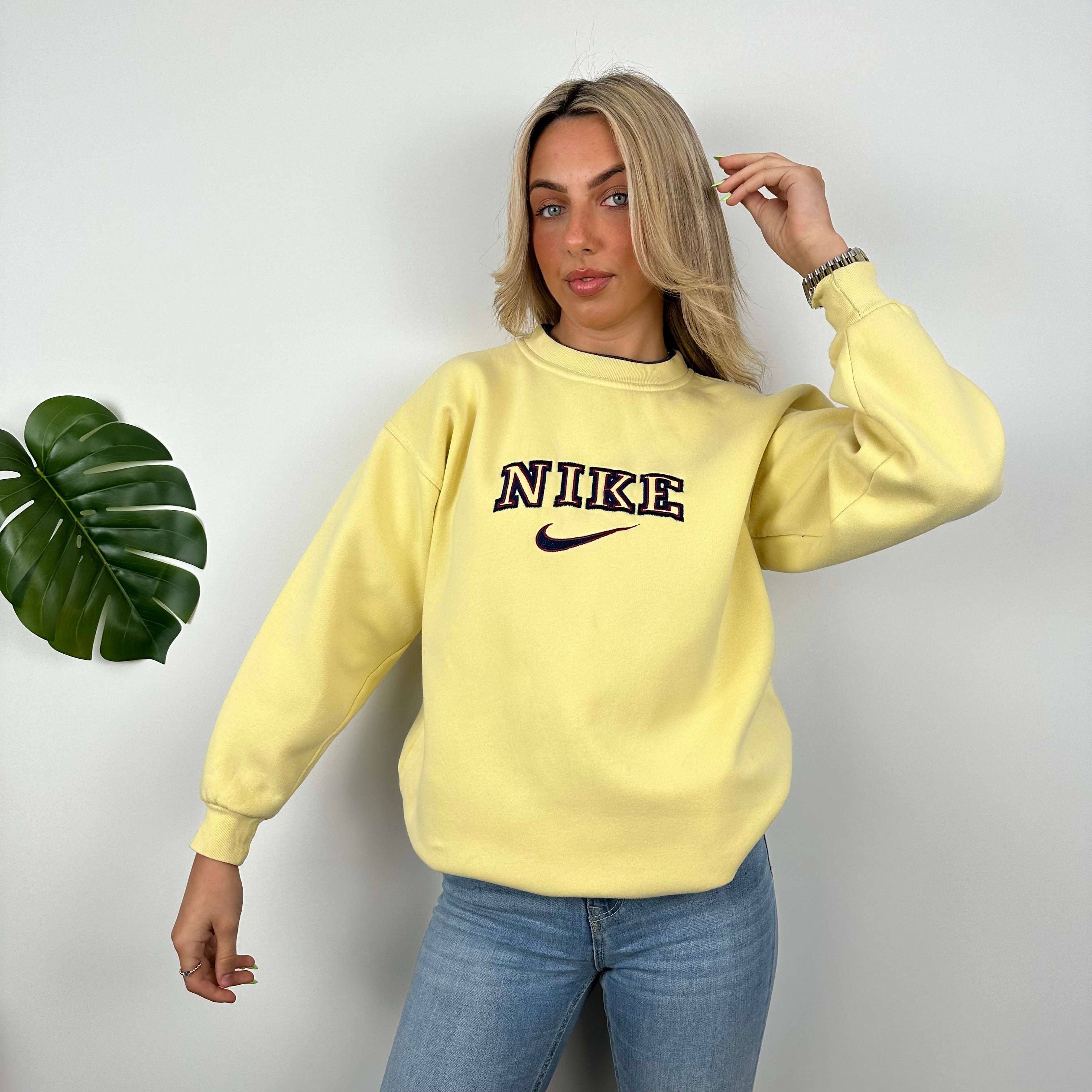 Nike Pastel Yellow Embroidered Spell Out Sweatshirt (M)