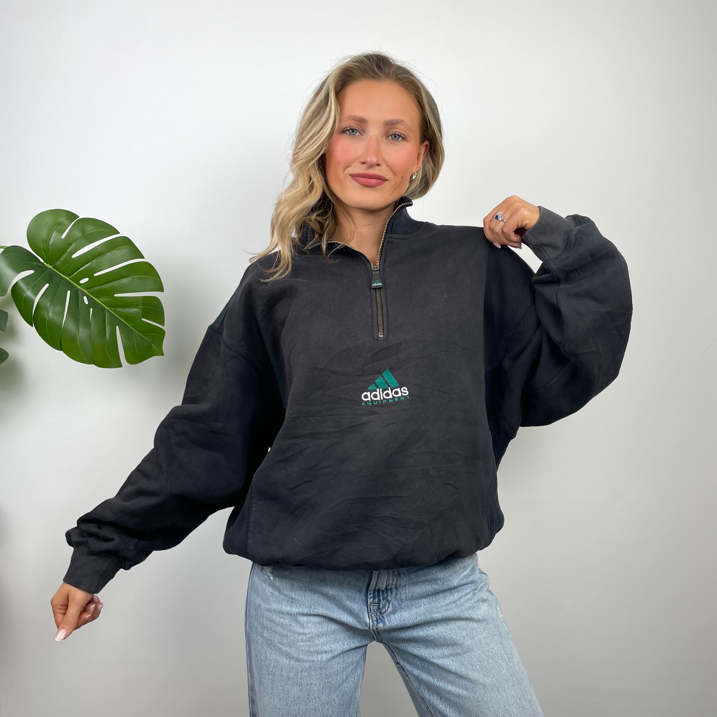 Adidas Equipment RARE Black Embroidered Spell Out Quarter Zip Up (M)