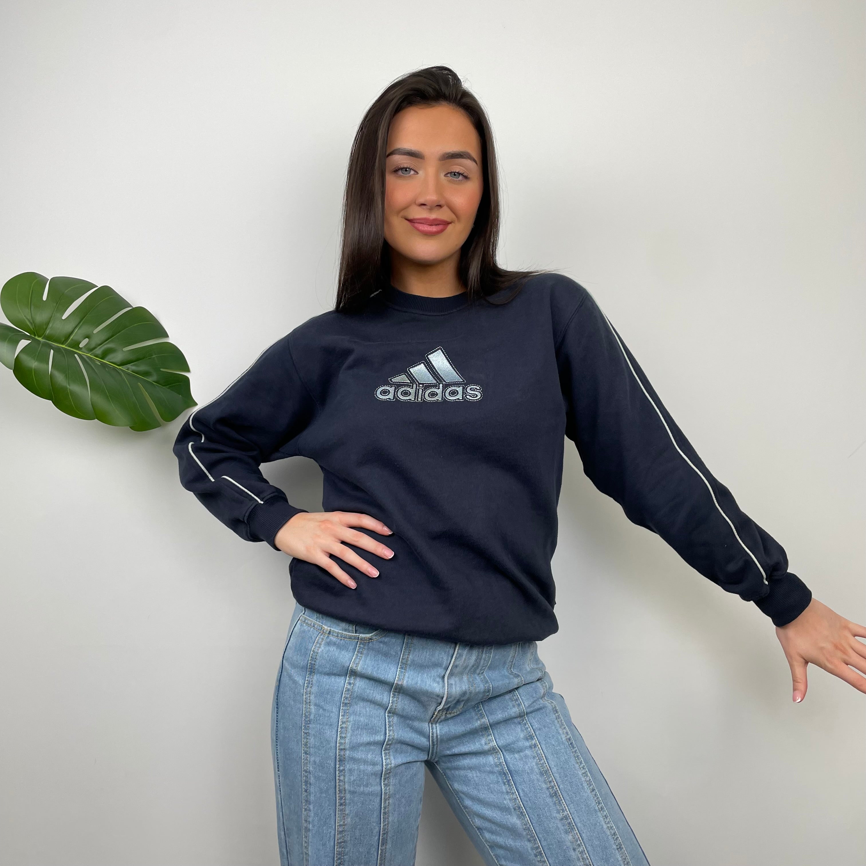 Adidas Navy Embroidered Spell Out Sweatshirt (M)