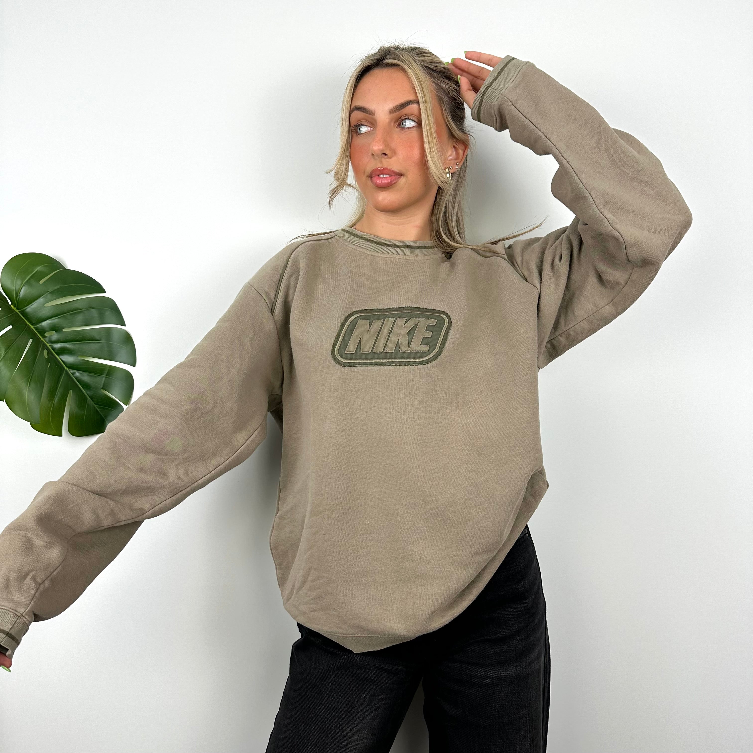 Nike Tan Brown Embroidered Spell Out Sweatshirt (M)