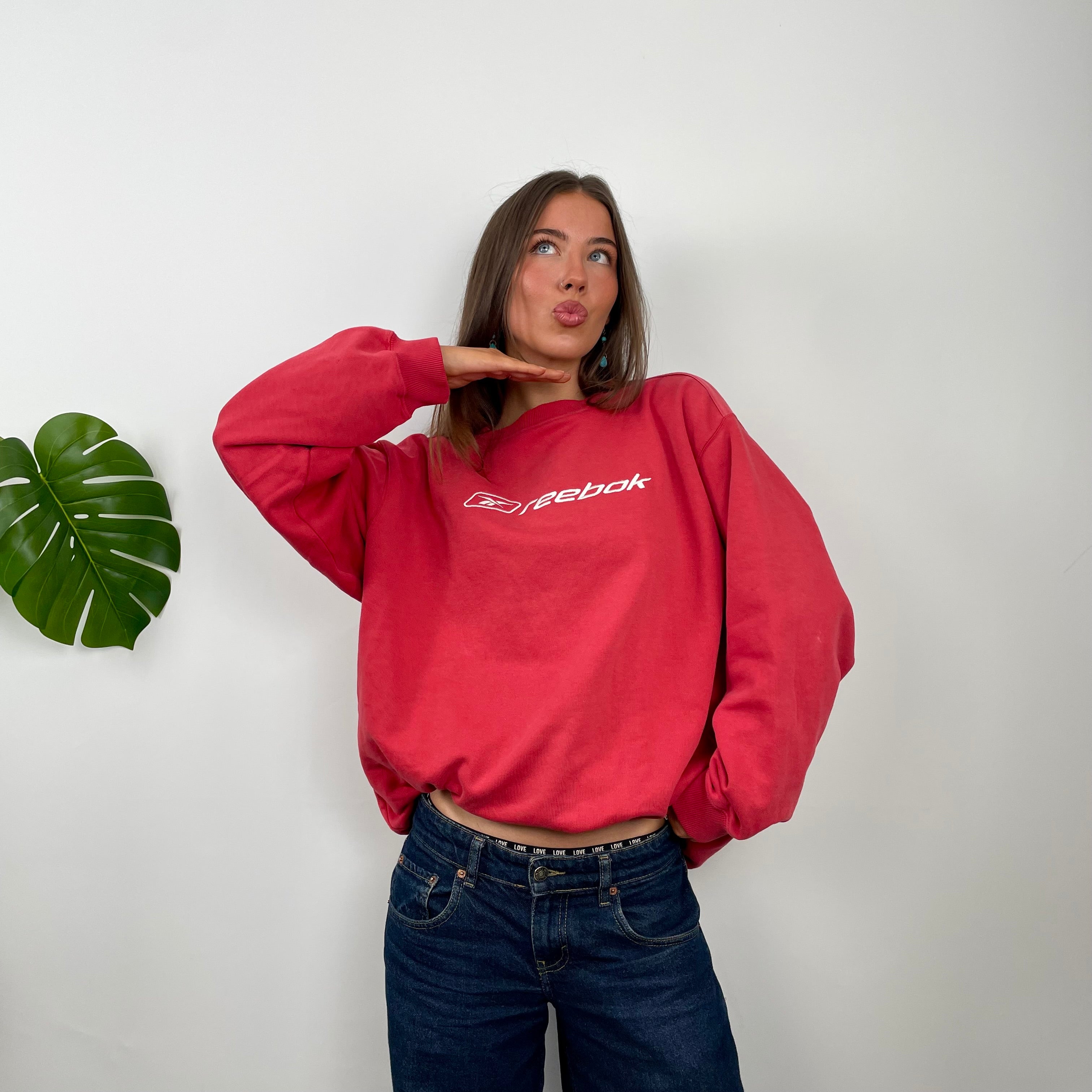 Reebok Red Embroidered Spell Out Sweatshirt (XL)