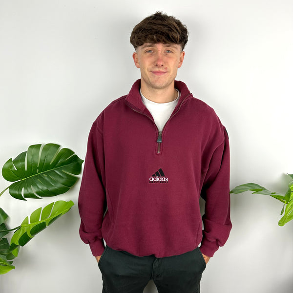 Adidas Equipment RARE Maroon Embroidered Spell Out Quarter Zip Sweatshirt (M)